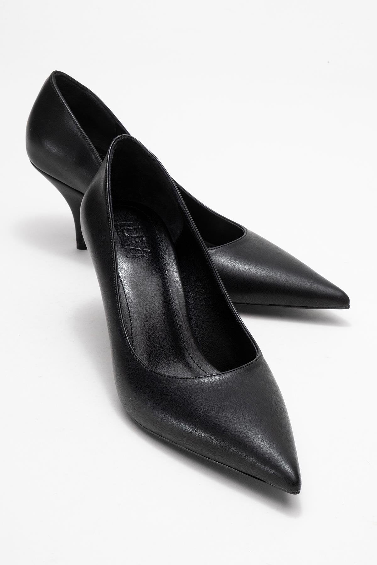 Marcus - Black Heeled Pump – front three-quarter view showing leather, black, SimmiUnique