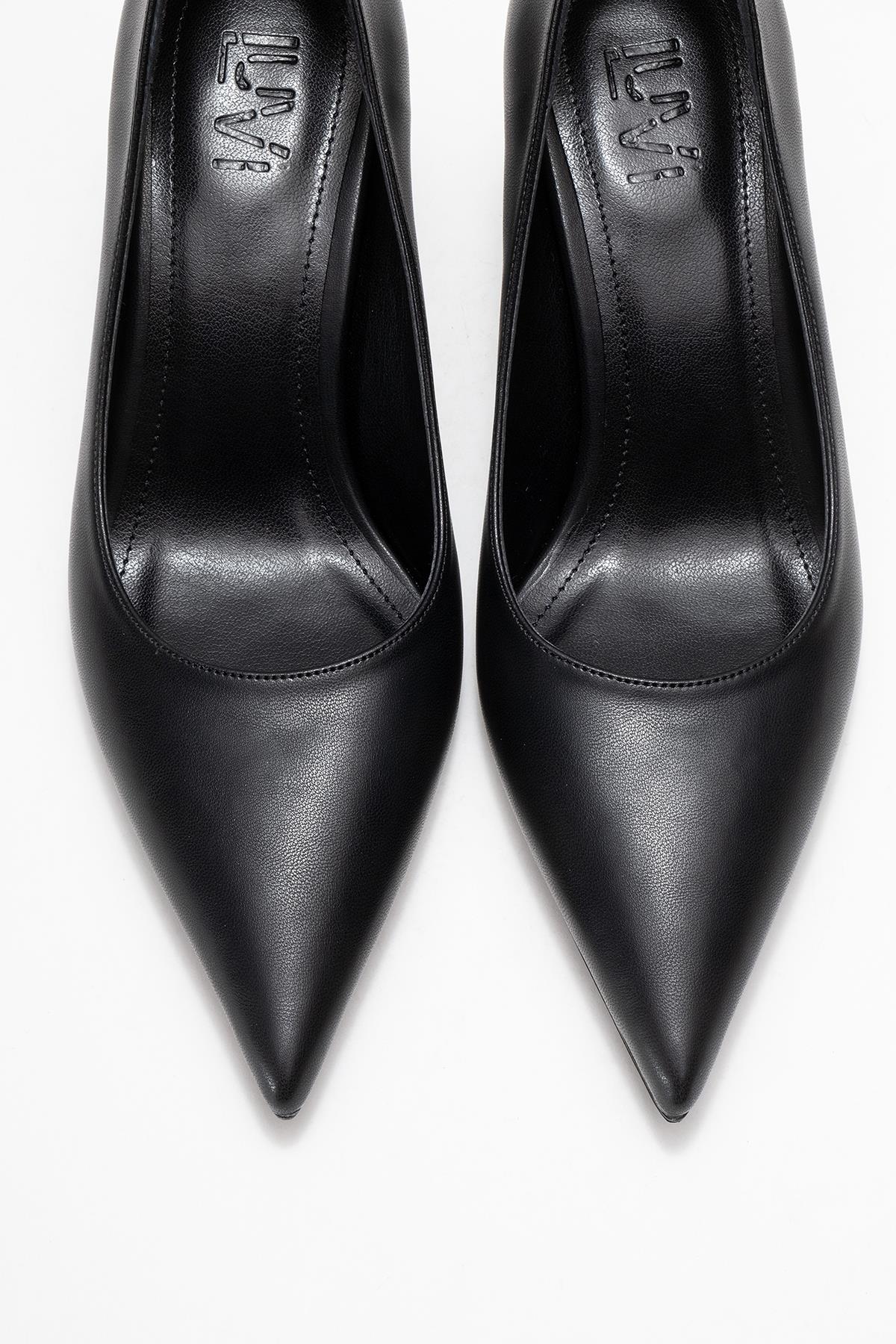 Marcus - Black Heeled Pump – side view showing leather, black, SimmiUnique