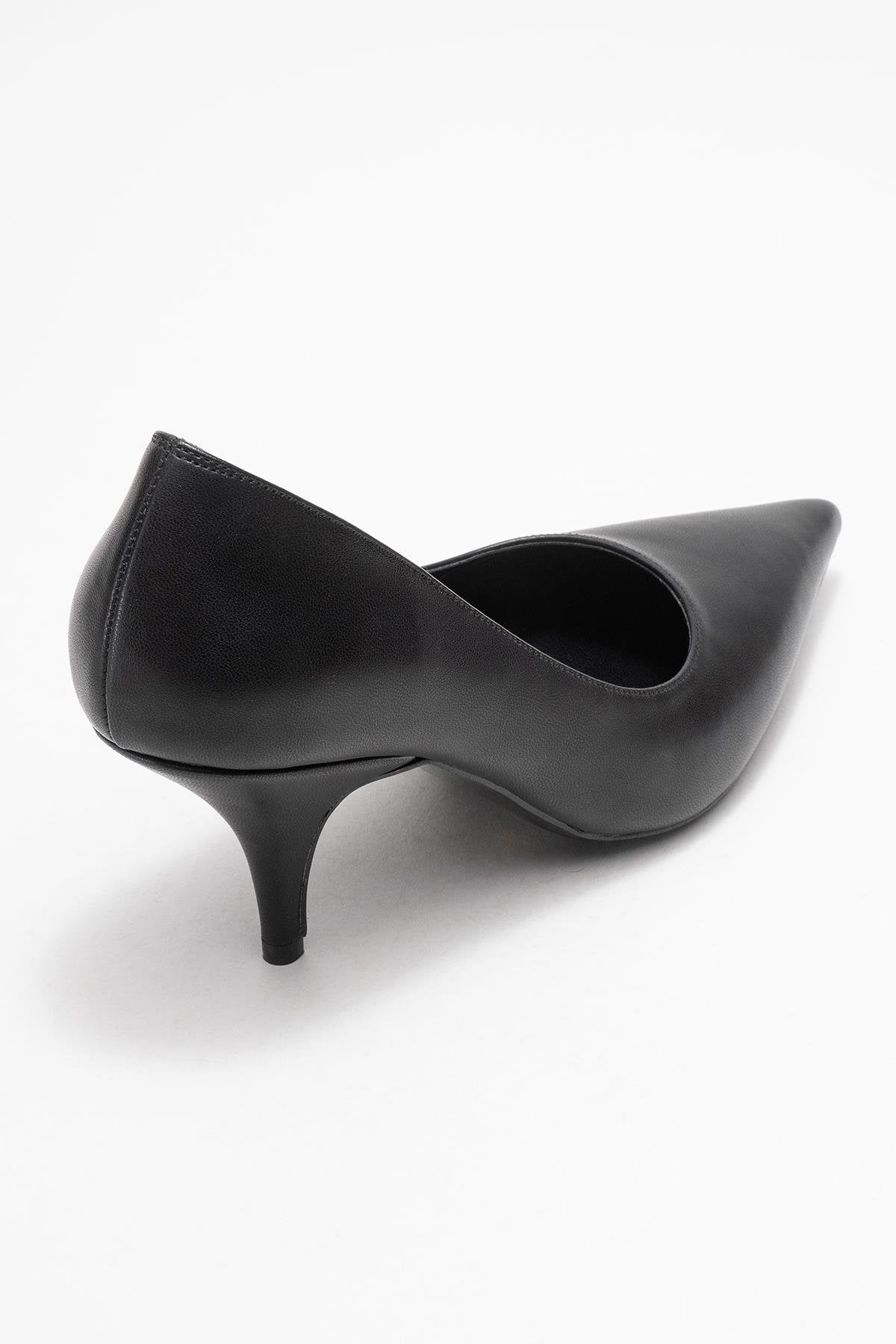 Marcus - Black Heeled Pump – back view showing leather, black, SimmiUnique