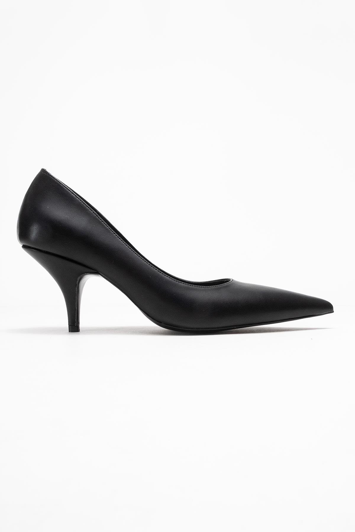 Marcus - Black Heeled Pump – top view showing leather, black, SimmiUnique