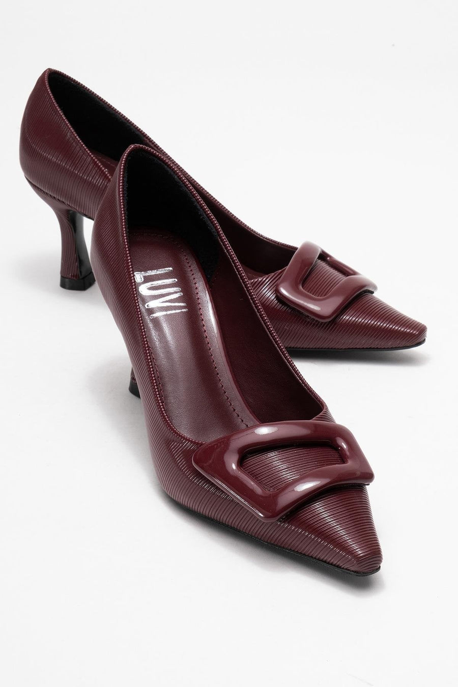Astra - Burgundy Striped Buckle Heeled Pump