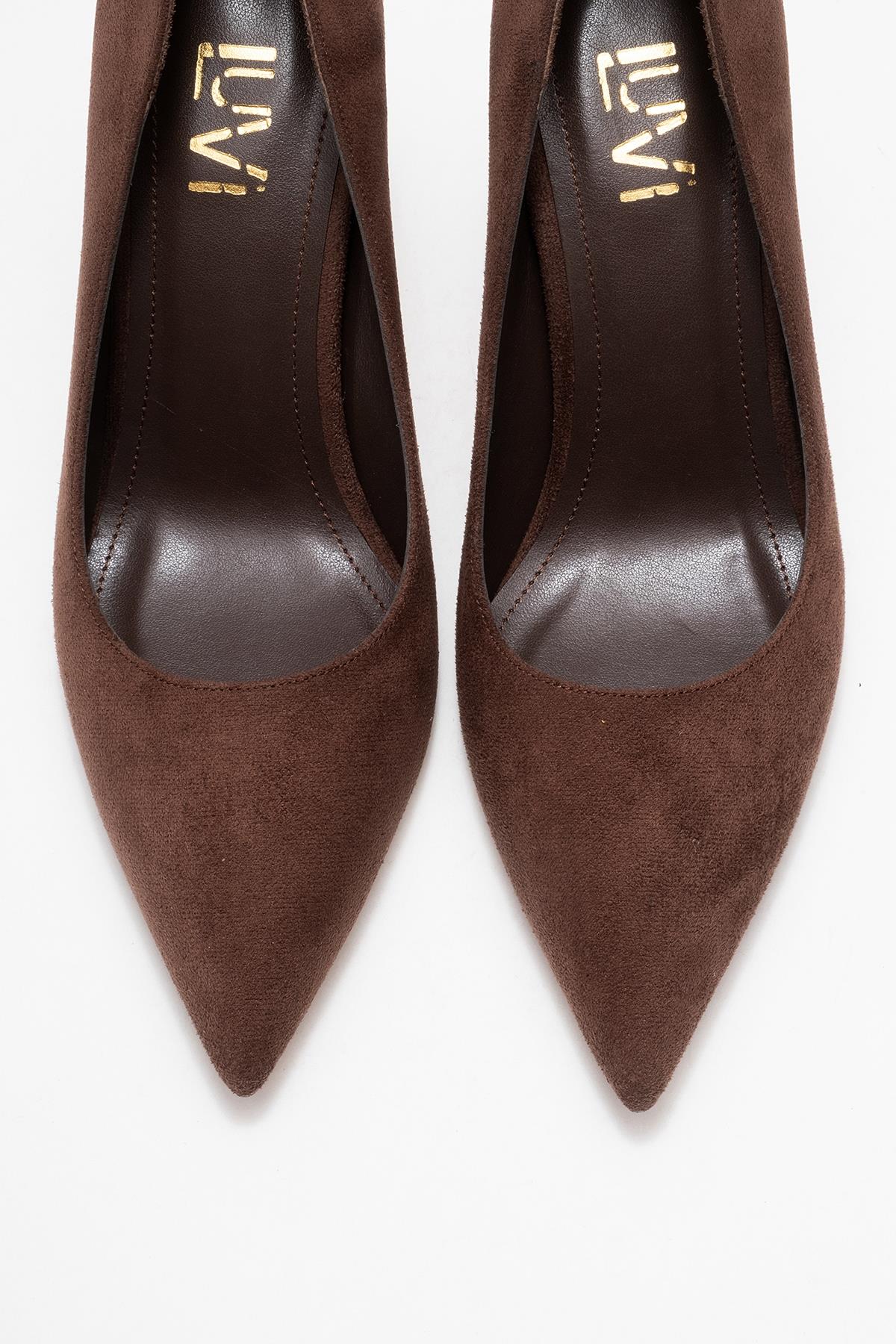 Hudson - Brown Heeled Shoe – side view showing leather, suede, SimmiUnique