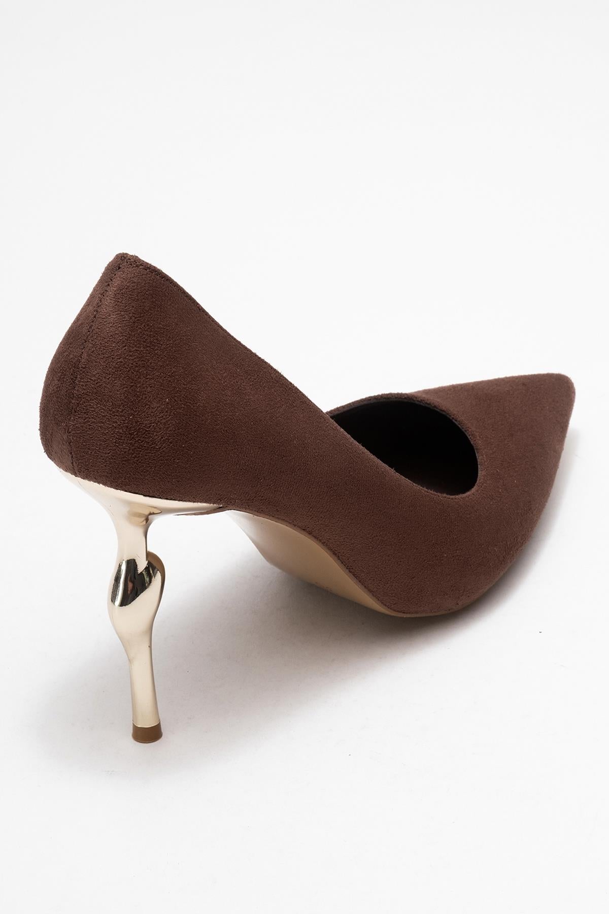 Hudson - Brown Heeled Shoe – back view showing leather, suede, SimmiUnique