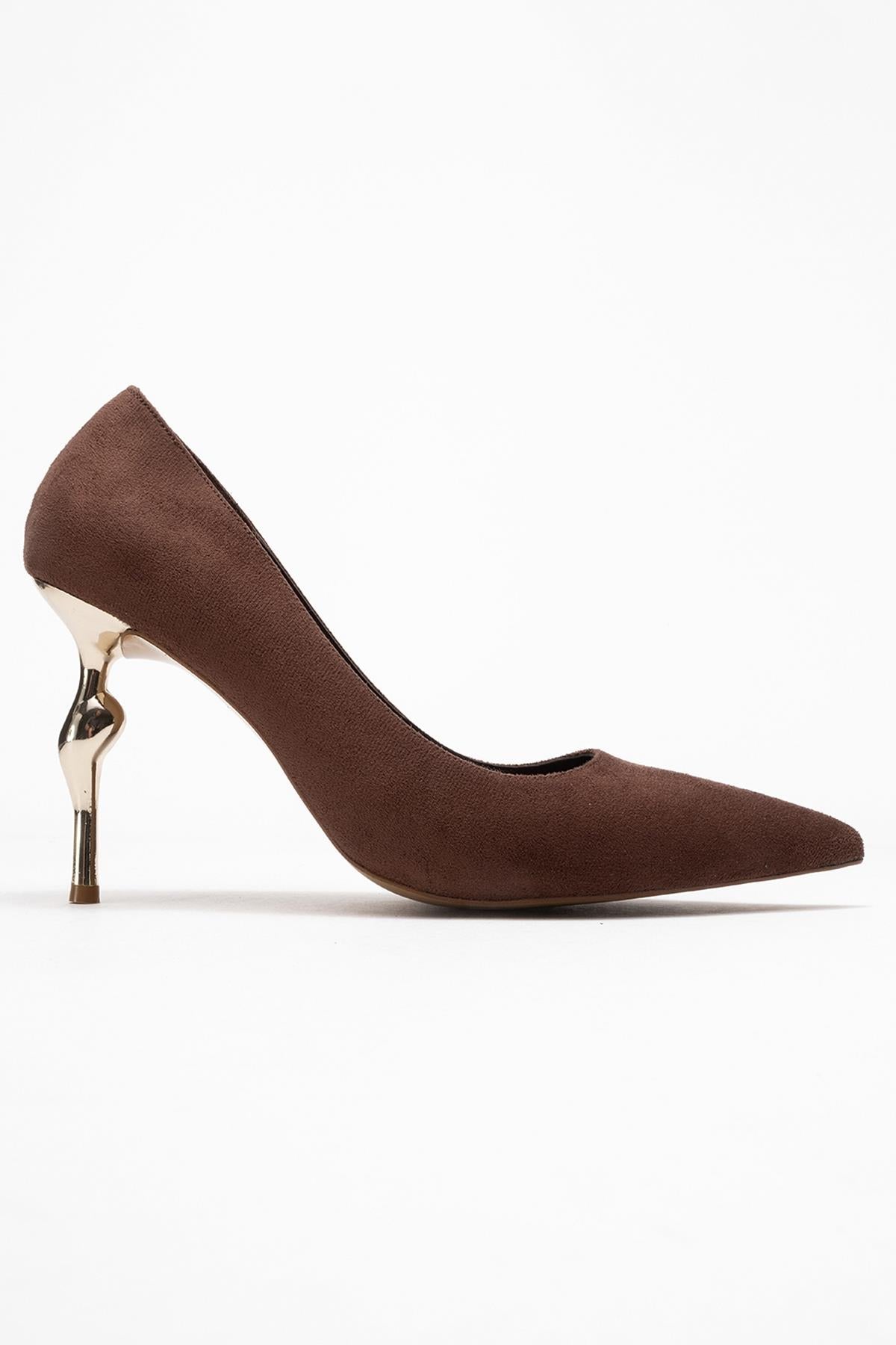Hudson - Brown Heeled Shoe – top view showing leather, suede, SimmiUnique