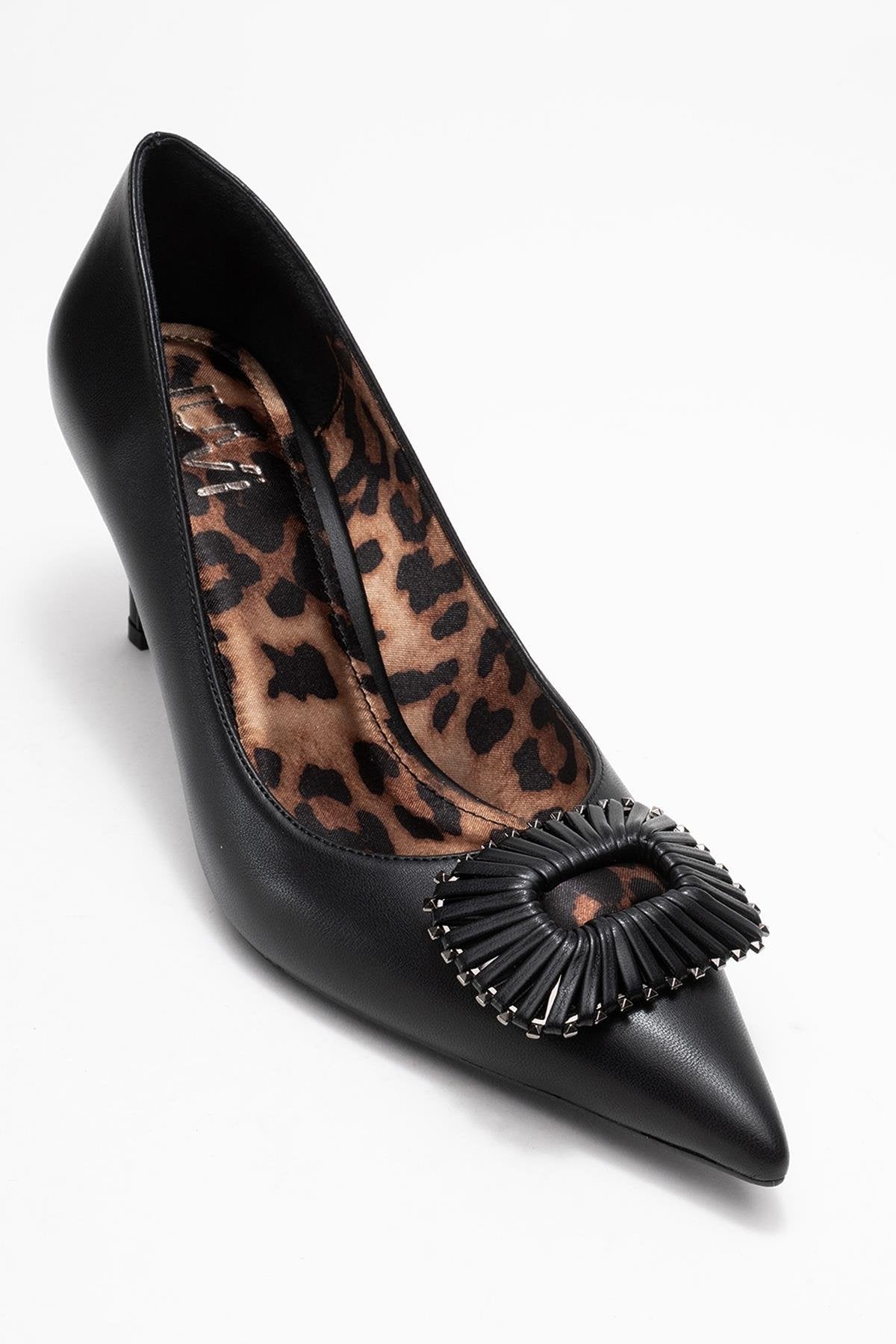 Great - Black Buckle Heeled Shoe – detail view showing leather, black, SimmiUnique