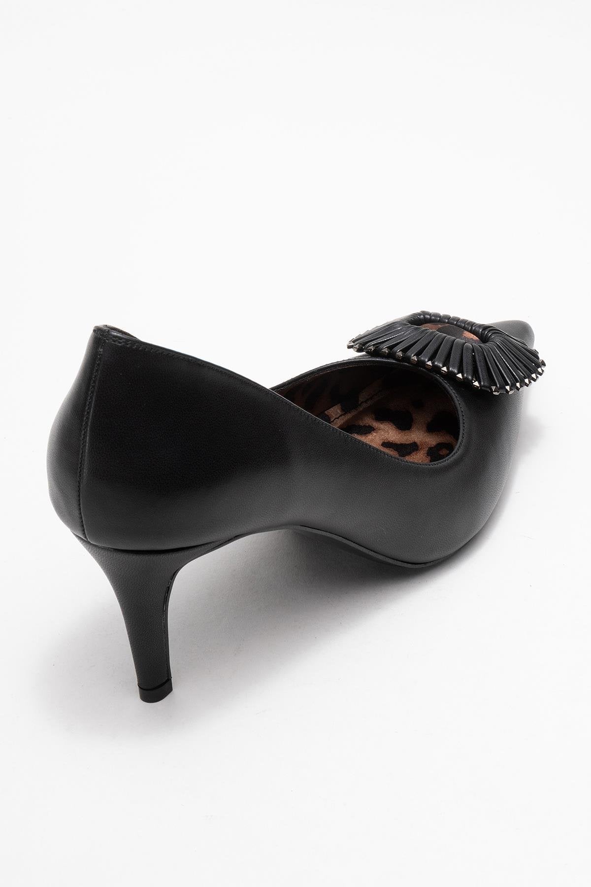 Great - Black Buckle Heeled Shoe – back view showing leather, black, SimmiUnique