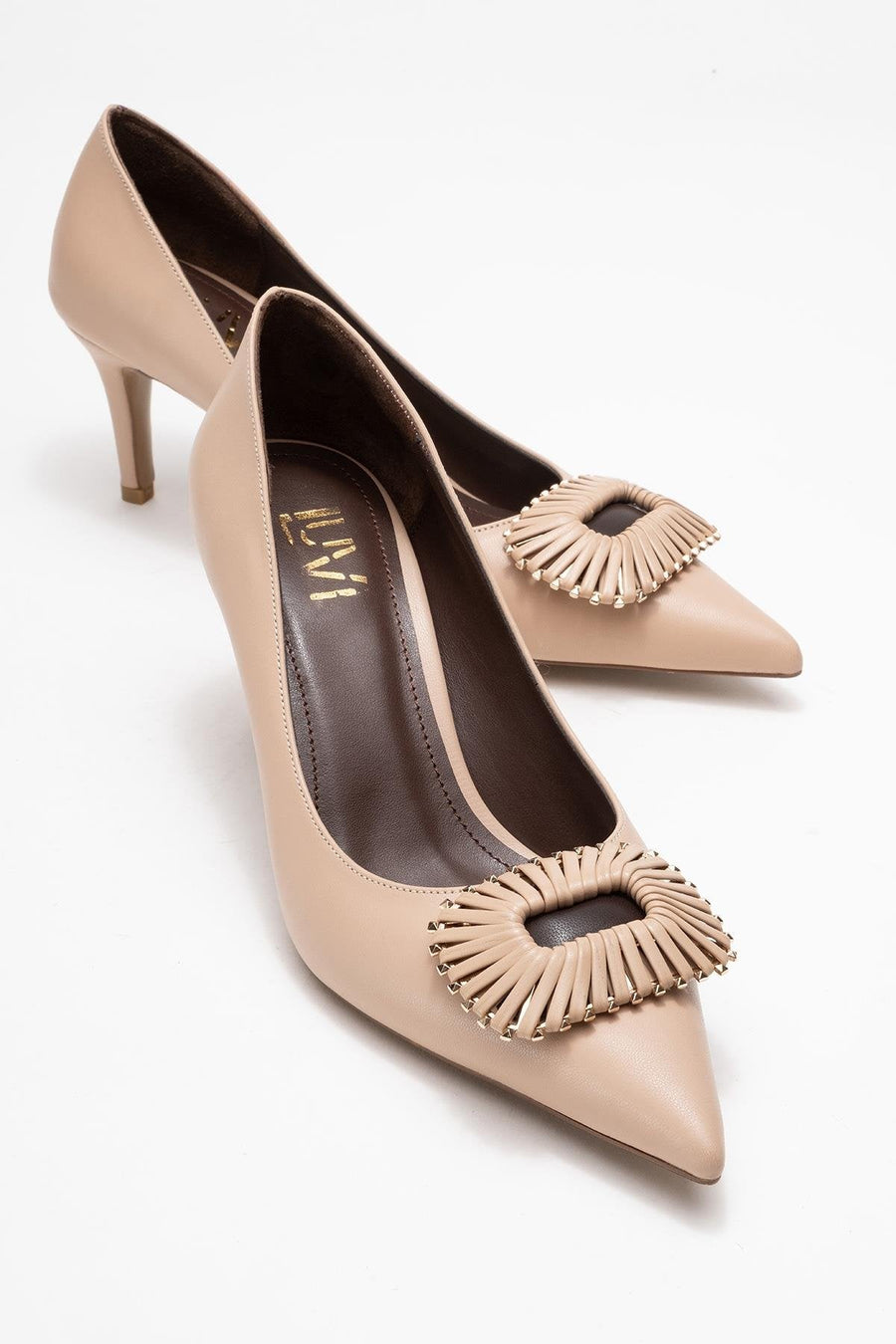 Great - Beige Brown Buckle Heeled Shoe