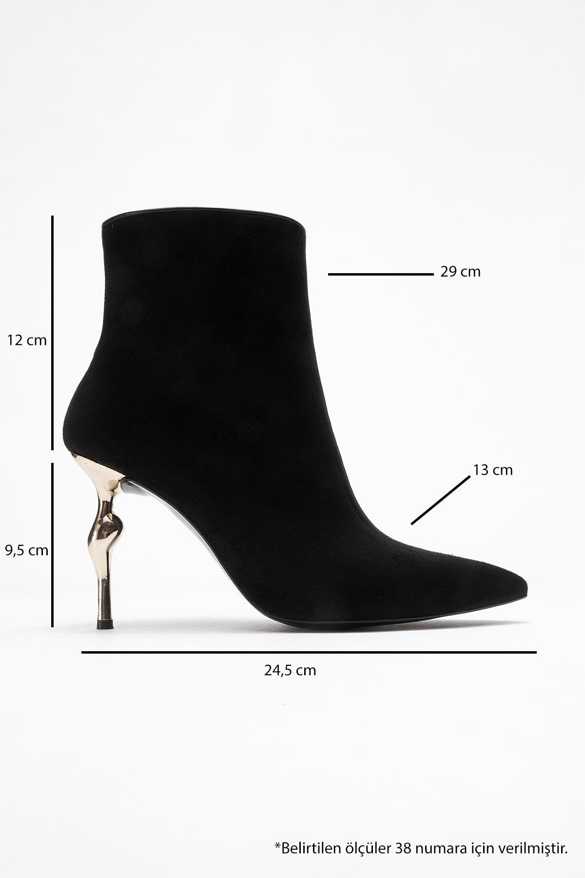 Crista - Black Pointed Toe Heeled Boot – top view showing suede, black, SimmiUnique