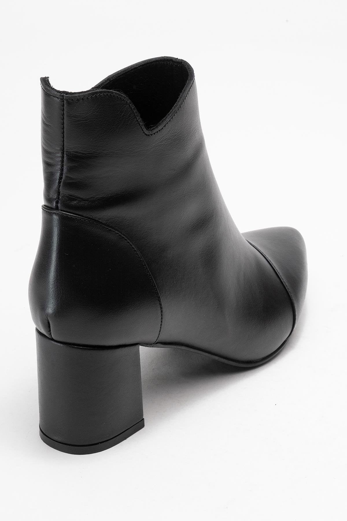 Gael - Black Genuine Leather Block Heel Ankle Boot – back view showing leather, black, SimmiUnique
