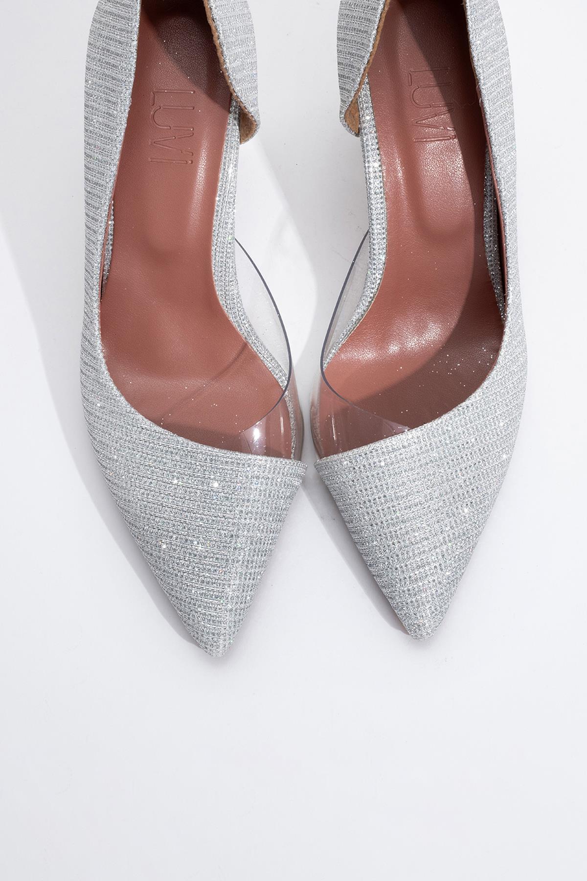 Ursula - Silver Metallic Heeled Shoe – back view showing leather, metallic, silver, SimmiUnique
