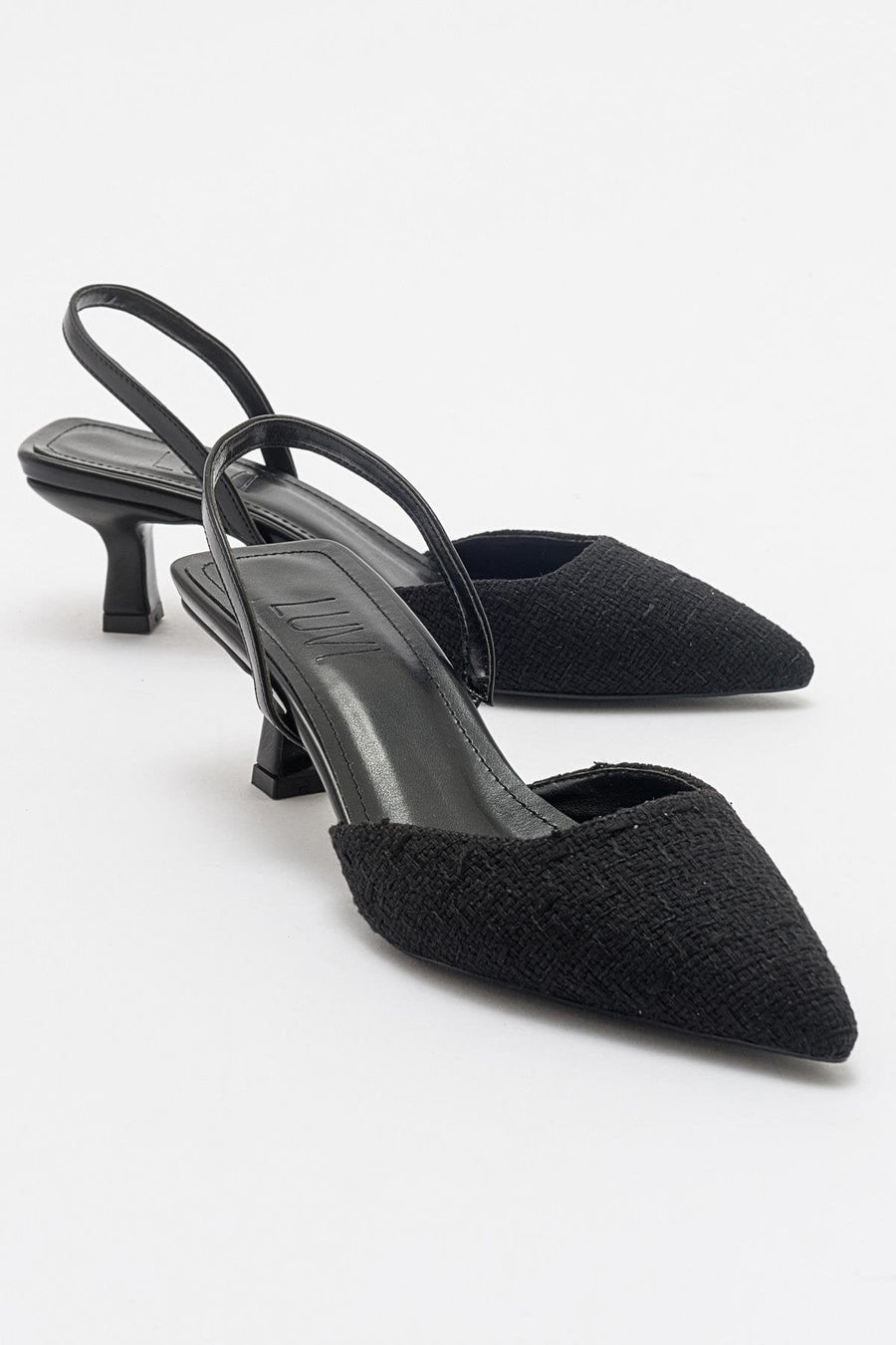 Over - Black Tweed Pointed Toe Low Heel Shoe