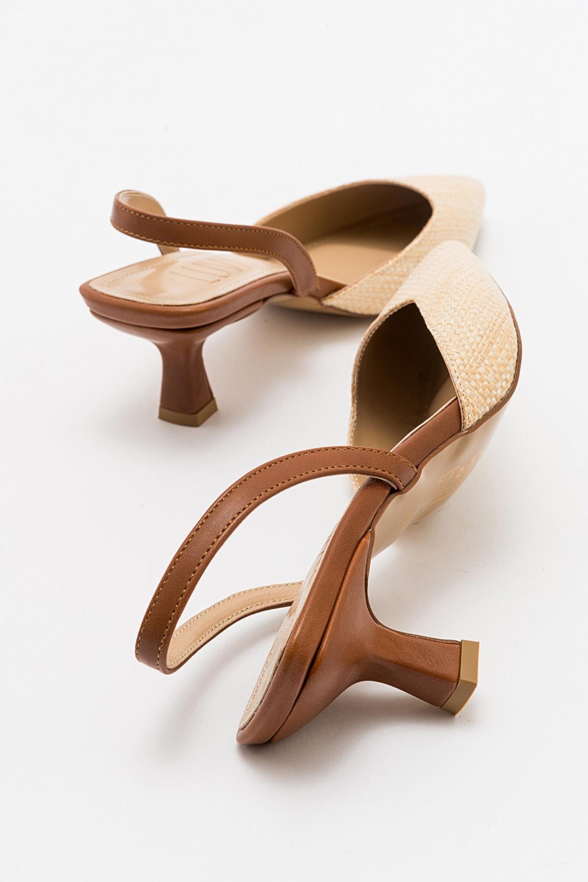 Over - Beige/Tan Pointed Toe Low Heel Shoe – side view showing leather, SimmiUnique