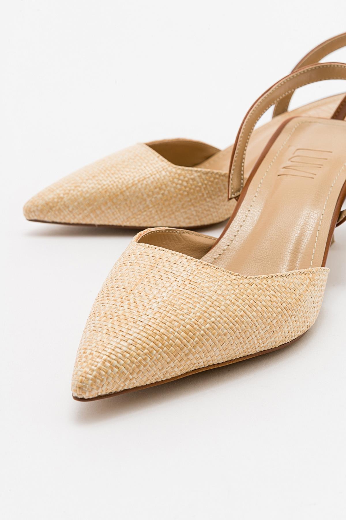 Over - Beige/Tan Pointed Toe Low Heel Shoe – back view showing leather, SimmiUnique