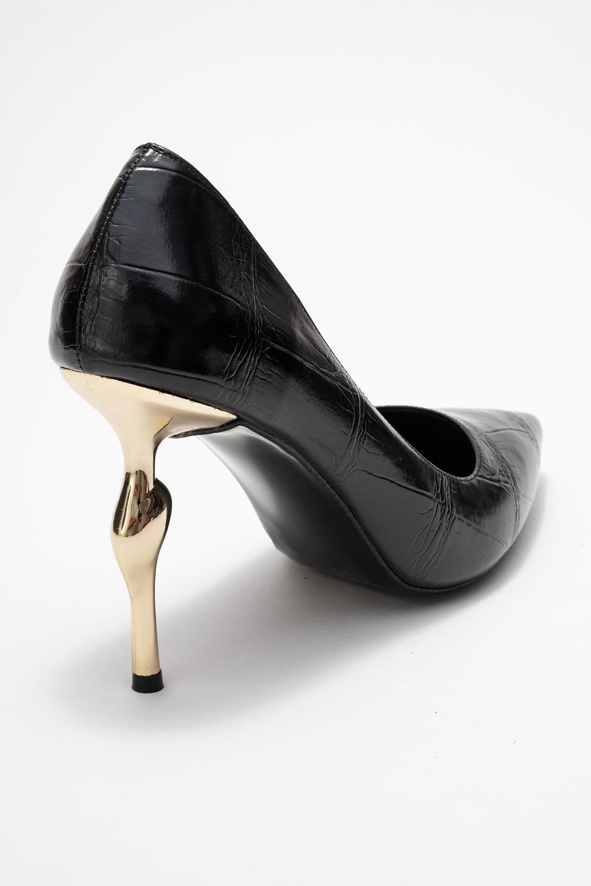 Hudson - Black Stiletto Heel Shoe – back view showing leather, black, SimmiUnique