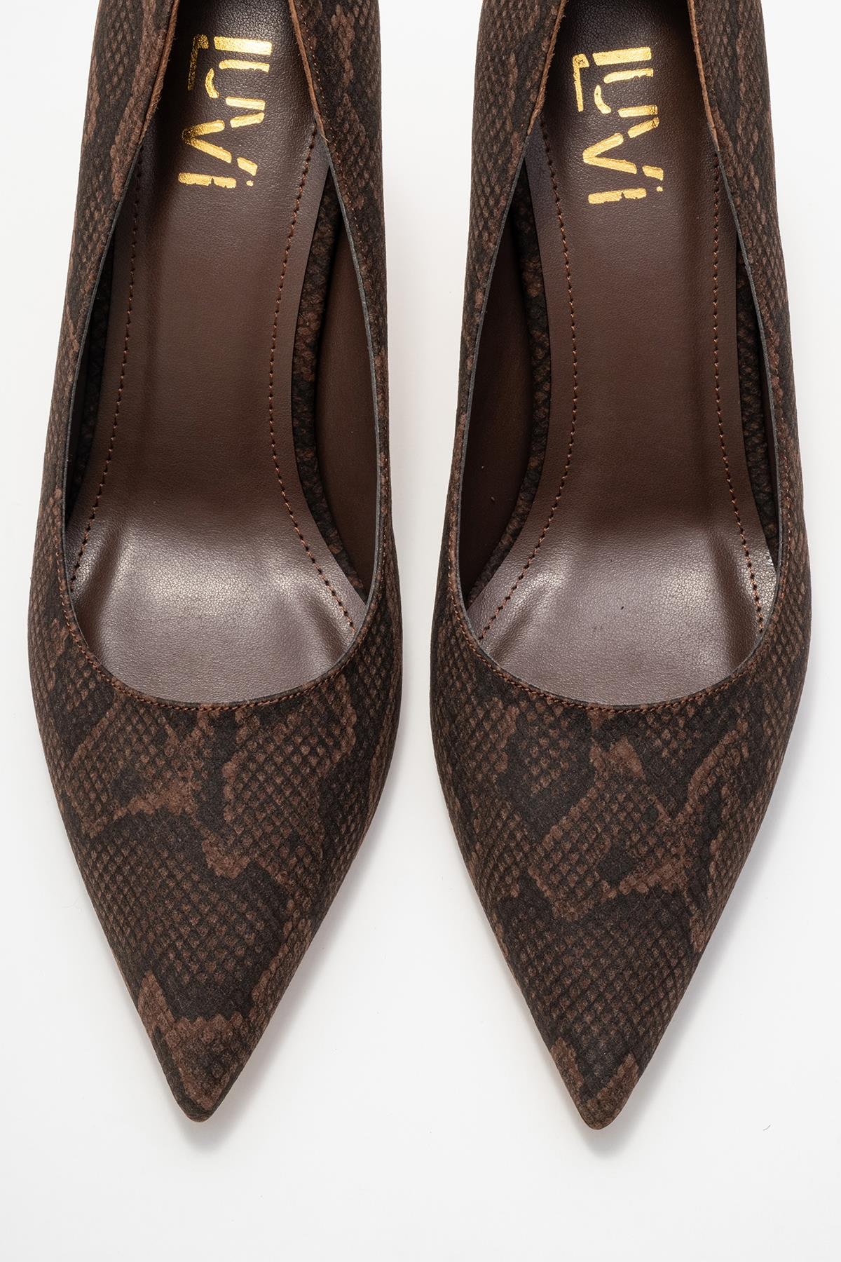 Hudson - Brown Stiletto Heel Shoe – side view showing leather, red, SimmiUnique