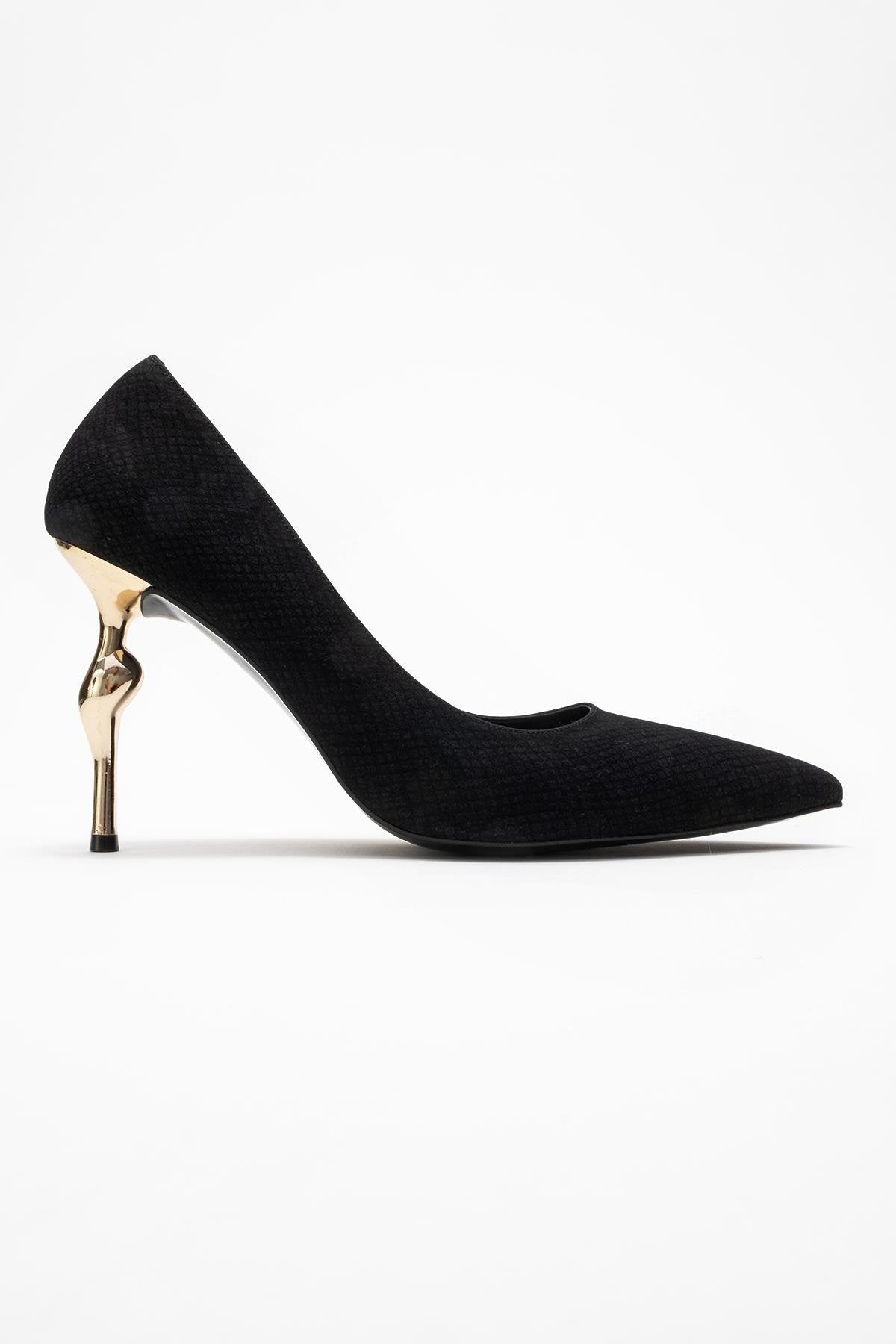 Hudson - Black Patterned Pump – top view showing leather, metallic, black, SimmiUnique