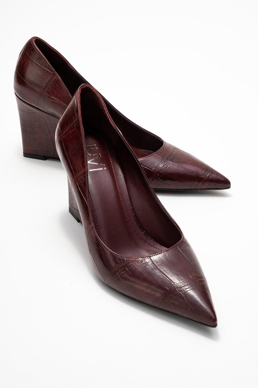 Puera - Burgundy Printed Pointed Toe Wedge Heel Shoe