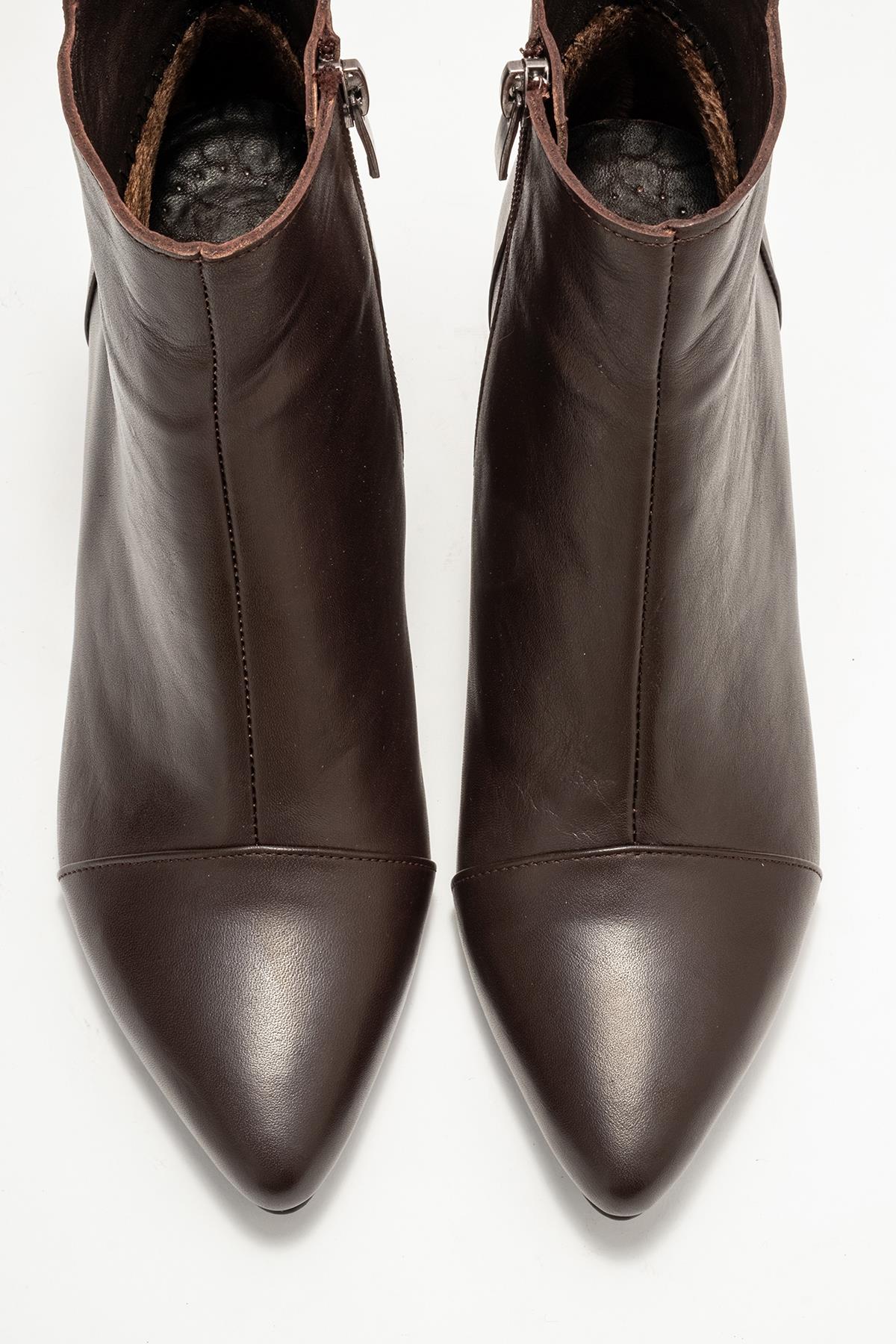 Gael - Brown Genuine Leather Block Heel Boot – side view showing leather, SimmiUnique