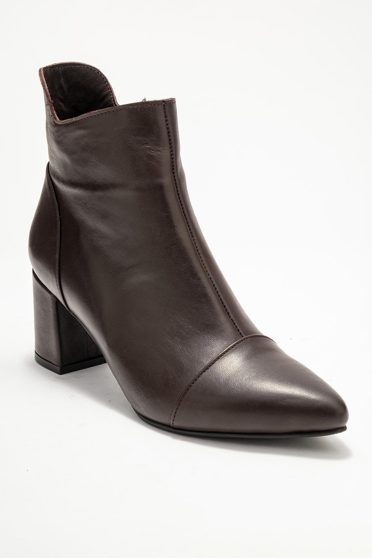 Gael - Brown Genuine Leather Block Heel Boot – detail view showing leather, SimmiUnique