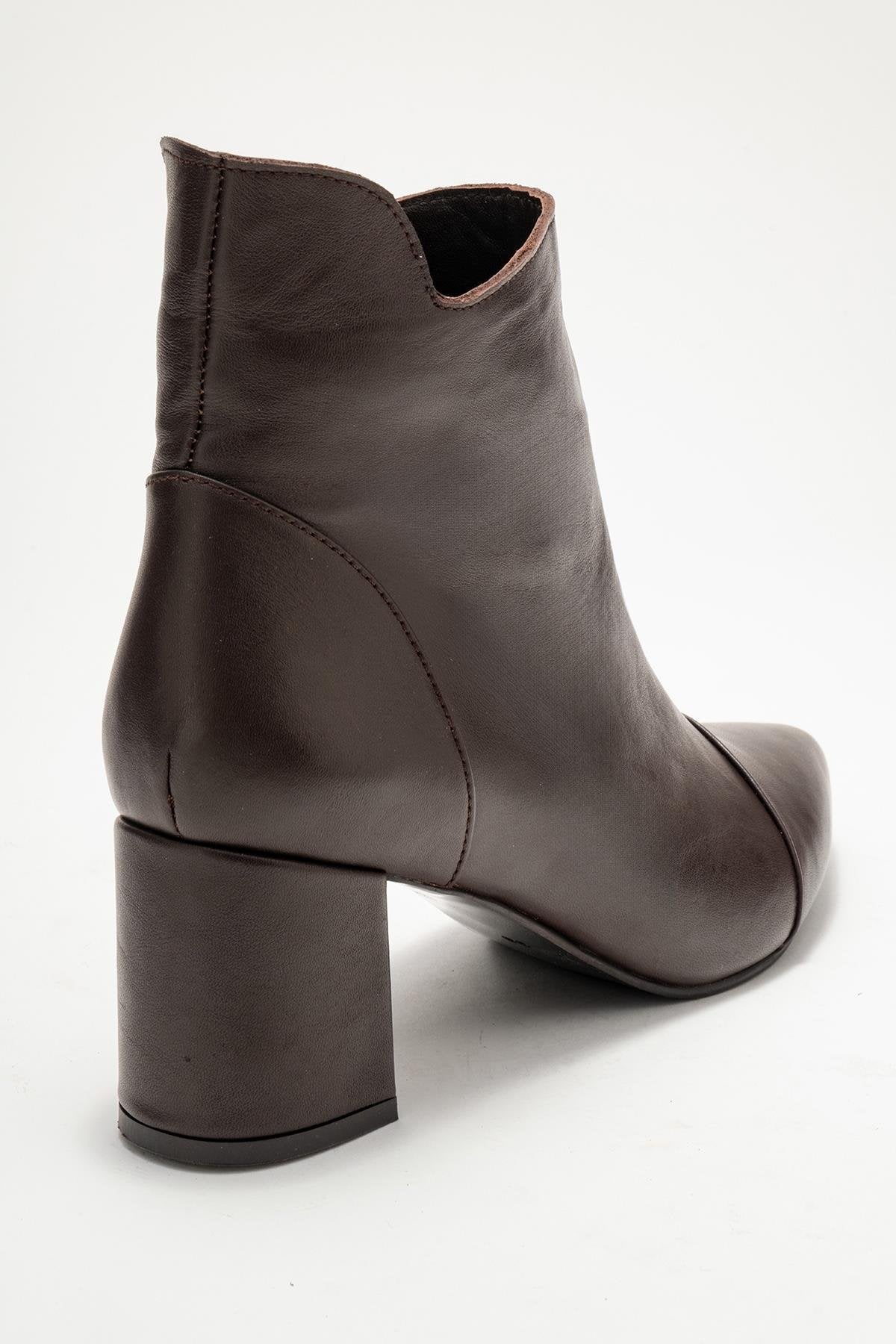 Gael - Brown Genuine Leather Block Heel Boot – back view showing leather, SimmiUnique