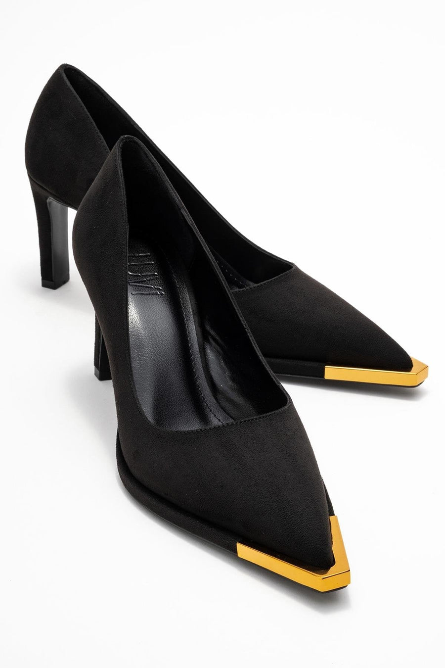 Liora - Black Suede Gold-Detail Block Heel Pump