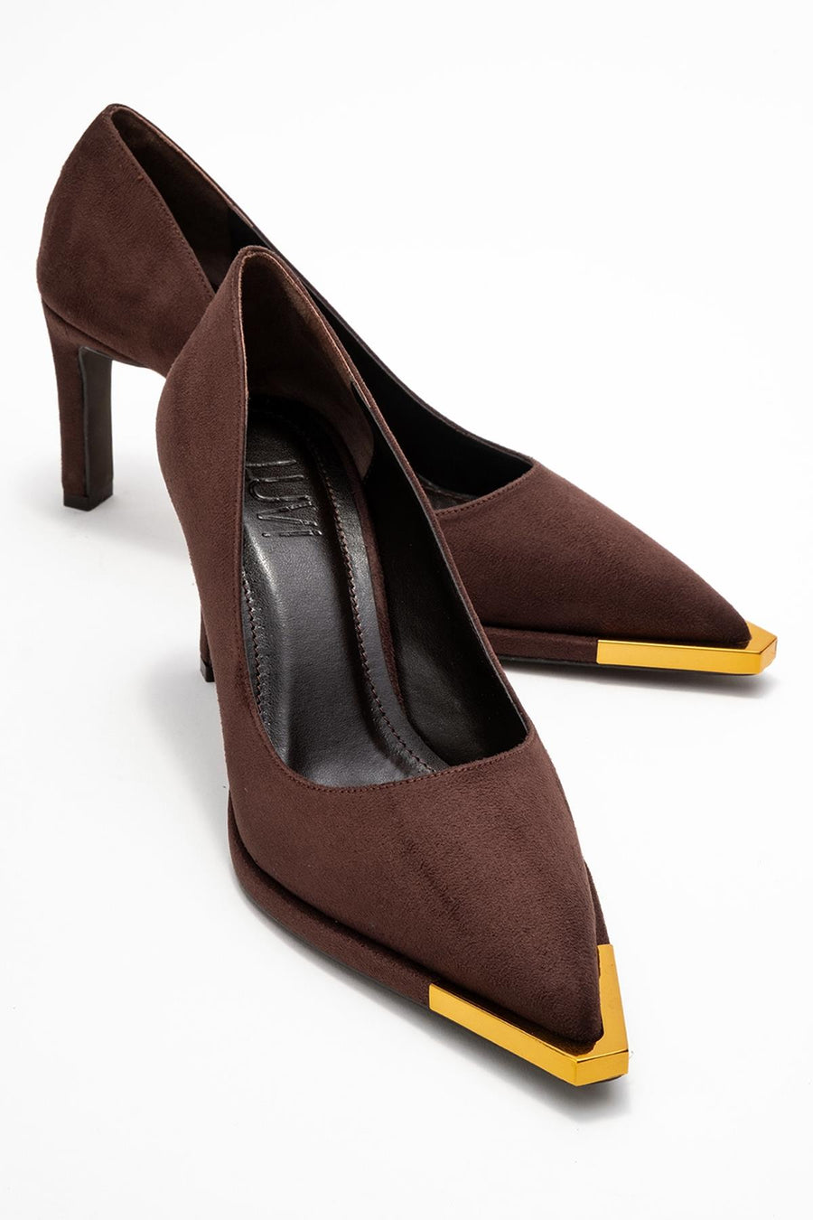 Liora - Brown Suede Gold-Detail Block Heel Pump