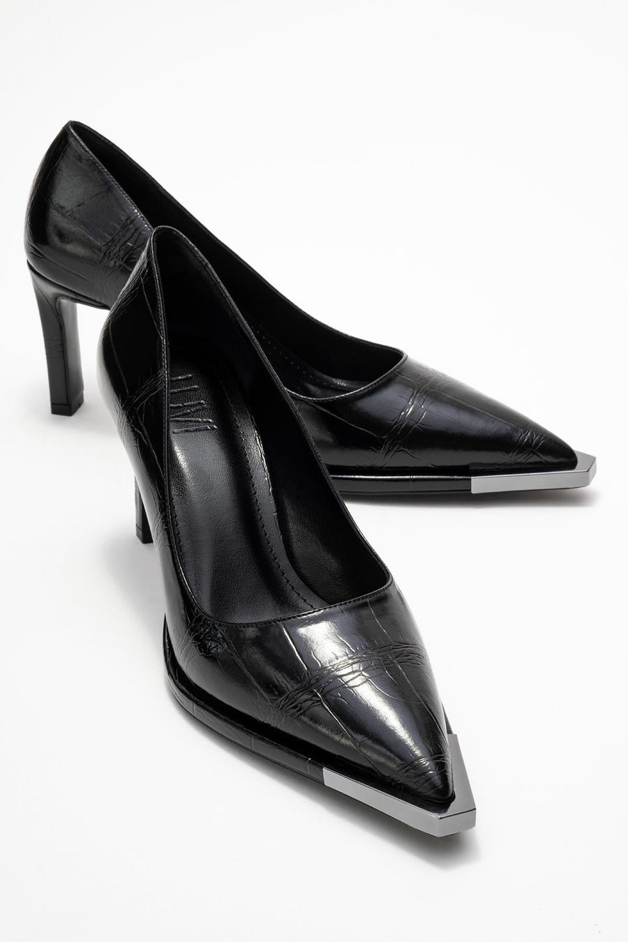 Liora - Black Printed Platinum-Detail Block Heel Pump