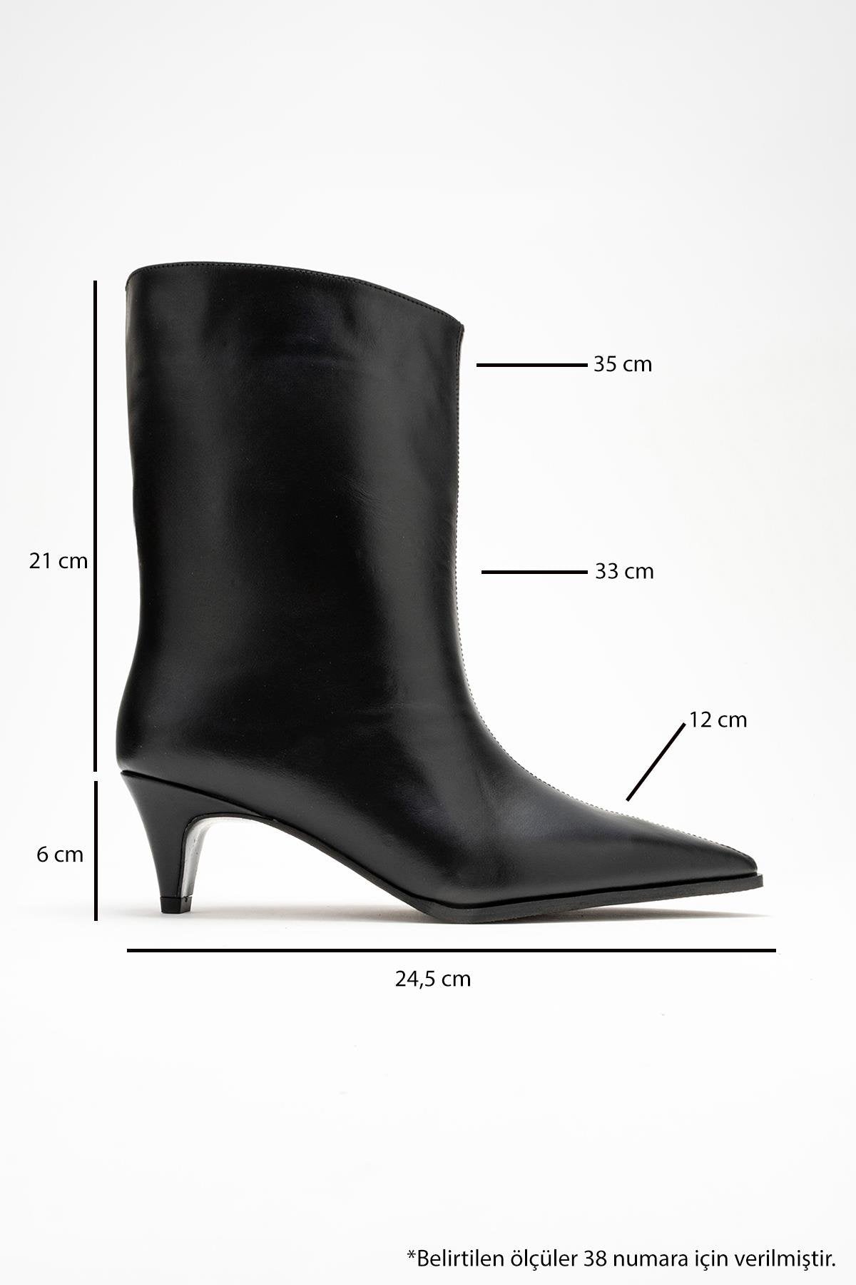 Aleo - Black Genuine Leather Pointed Toe Short Heel Boot – top view showing leather, black, SimmiUnique