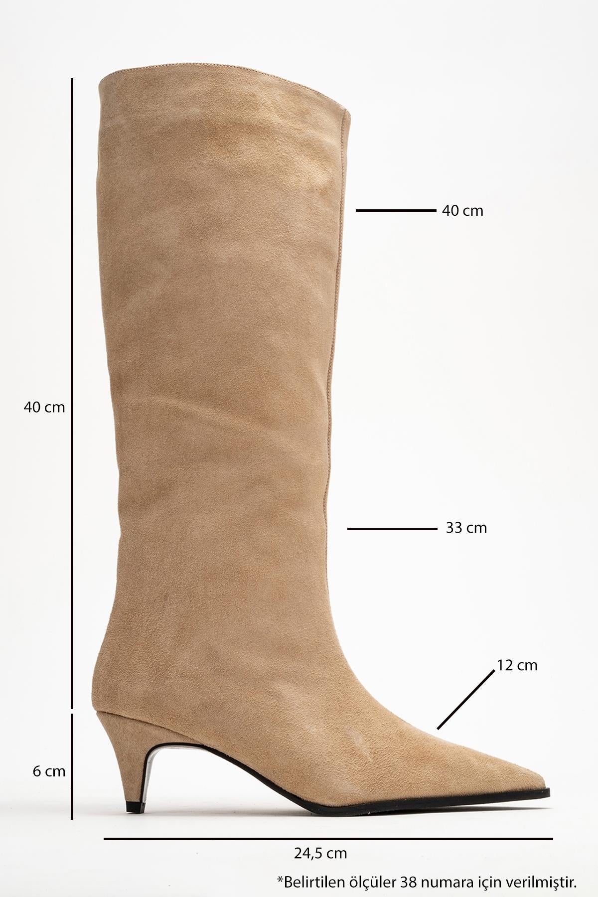 Siora - Beige Suede Genuine Leather Short Heel Boot – top view showing leather, suede, SimmiUnique