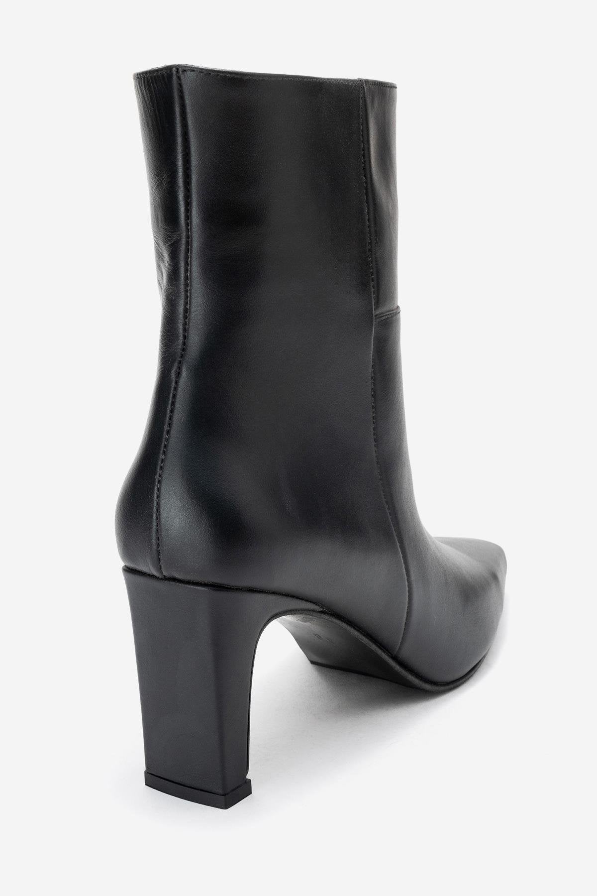Kyoto - Black Genuine Leather Block Heel Boot – back view showing leather, black, SimmiUnique