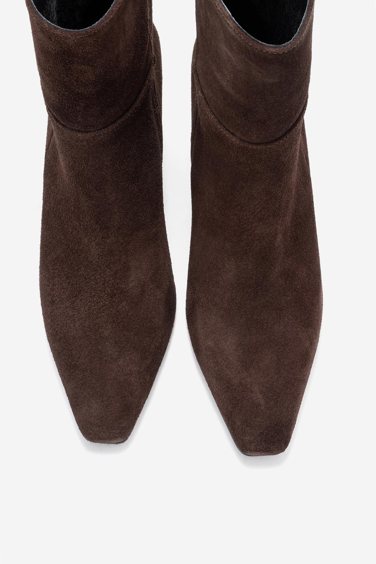 Kyoto - Brown Suede Genuine Leather Block Heel Boot – side view showing leather, suede, SimmiUnique