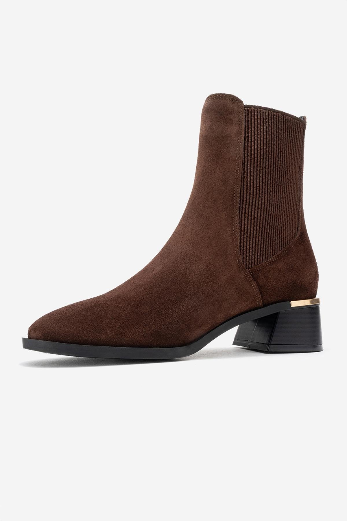 Neiva - Brown Suede Genuine Leather Chelsea Boot – heel view showing leather, suede, SimmiUnique