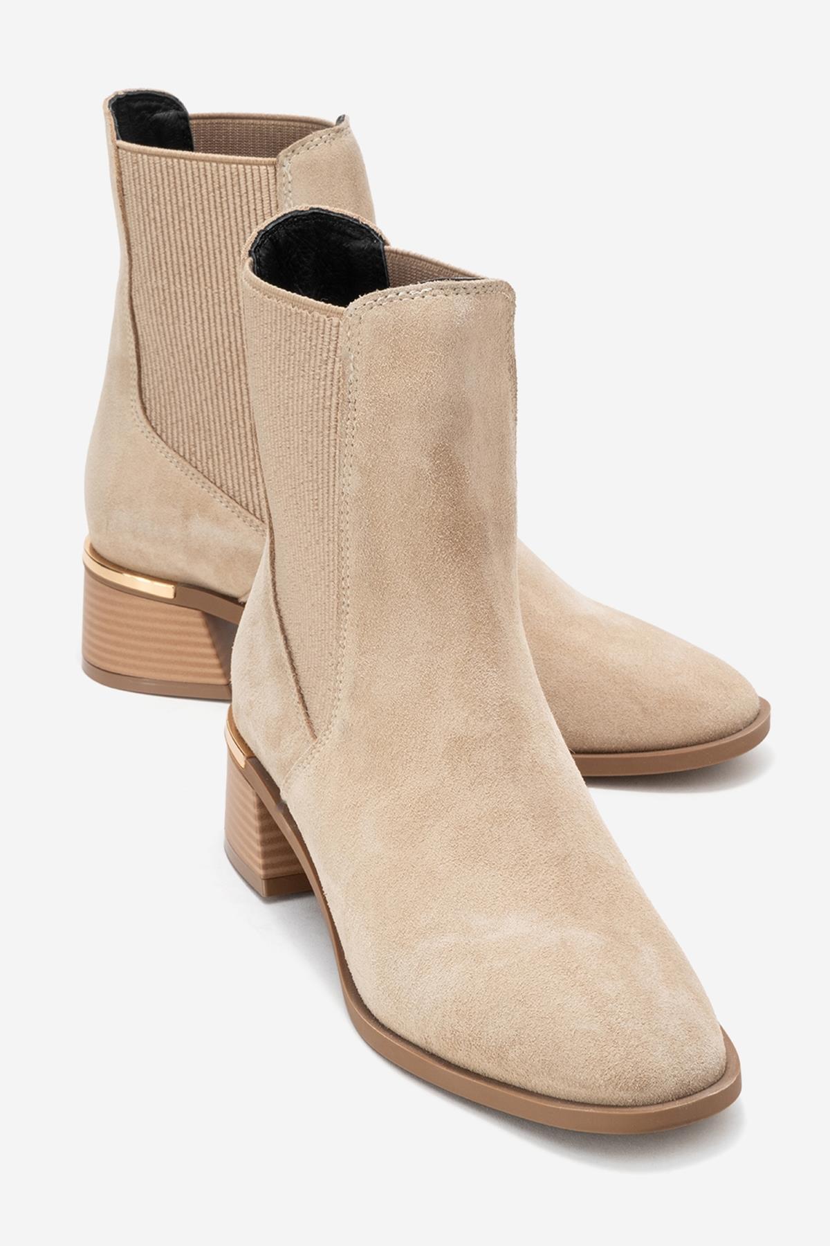 Neiva - Beige Suede Genuine Leather Chelsea Boot – front three-quarter view showing leather, suede, SimmiUnique