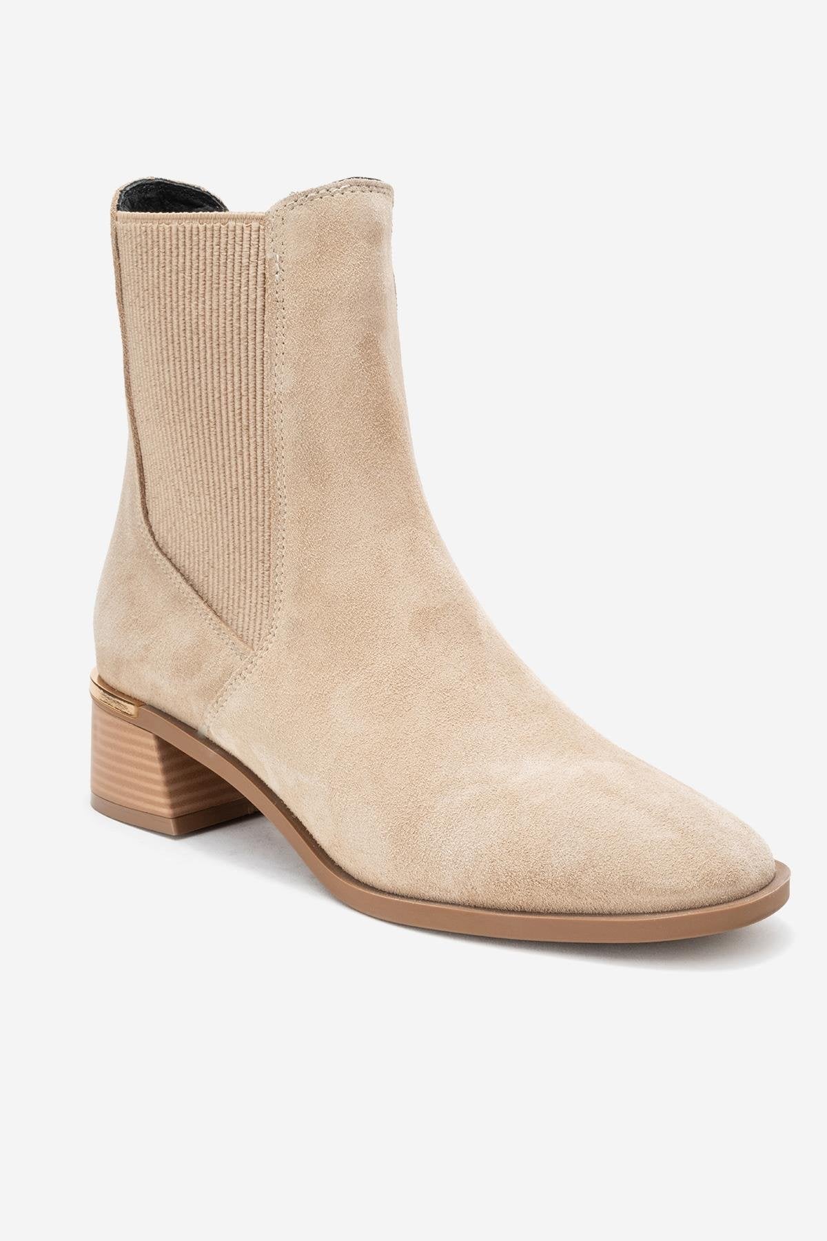 Neiva - Beige Suede Genuine Leather Chelsea Boot – detail view showing leather, suede, SimmiUnique