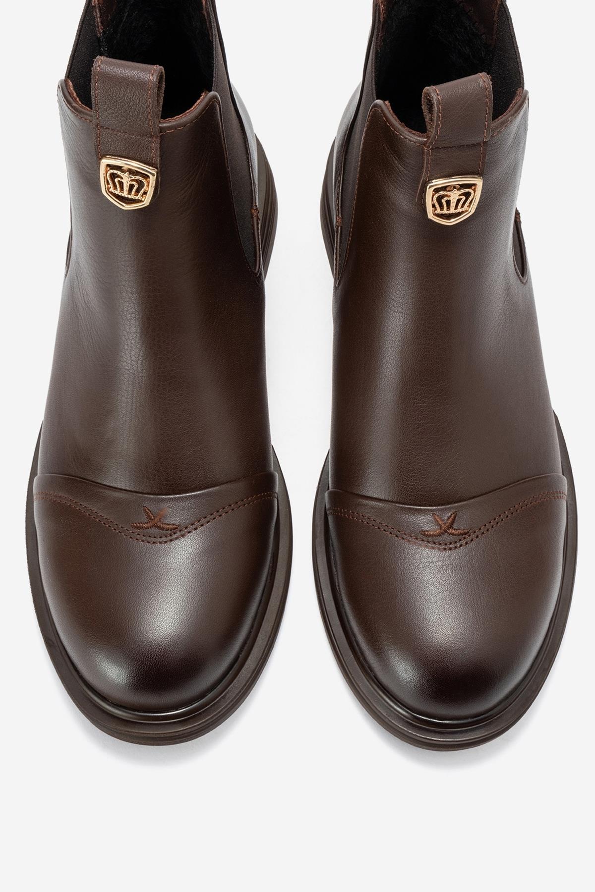Sidney - Brown Genuine Leather Buckled Elastic Chelsea Boot – side view showing leather, SimmiUnique
