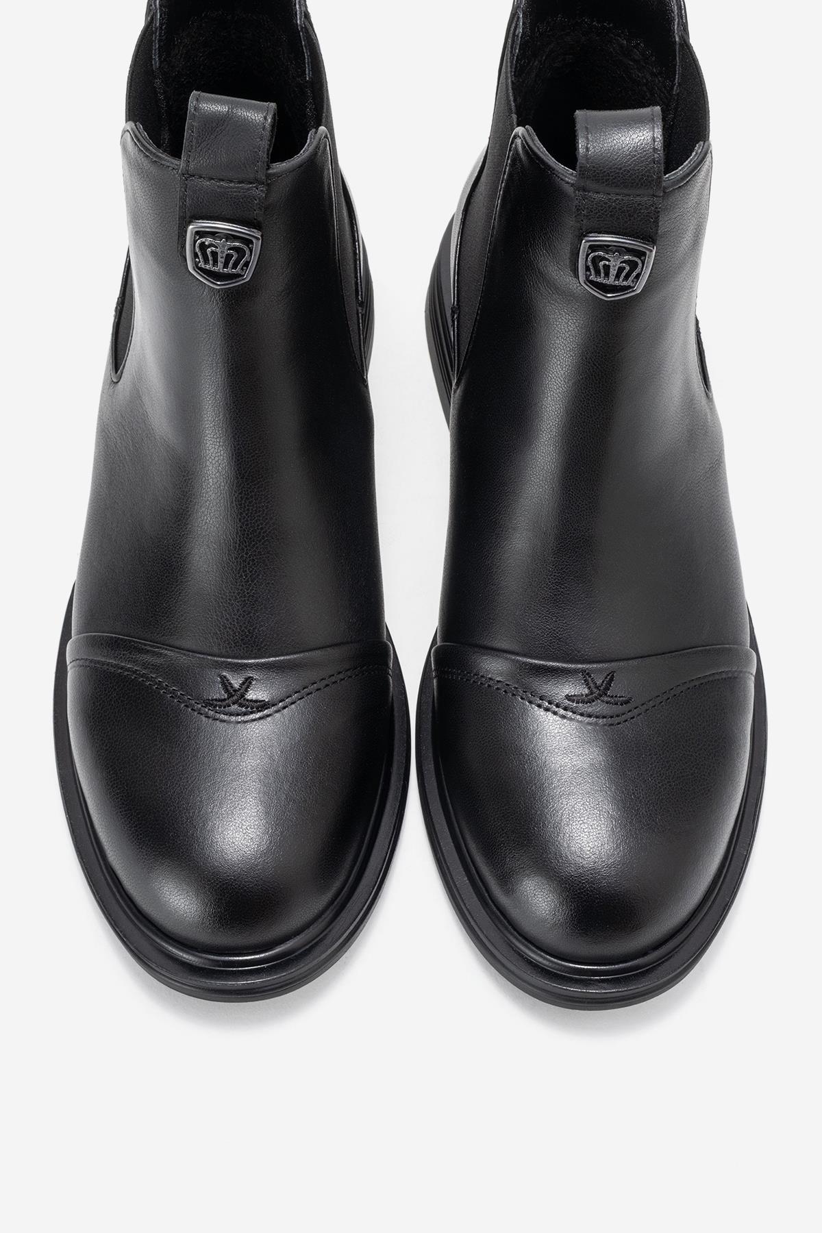Sidney - Black Genuine Leather Buckled Elastic Chelsea Boot – side view showing leather, black, SimmiUnique