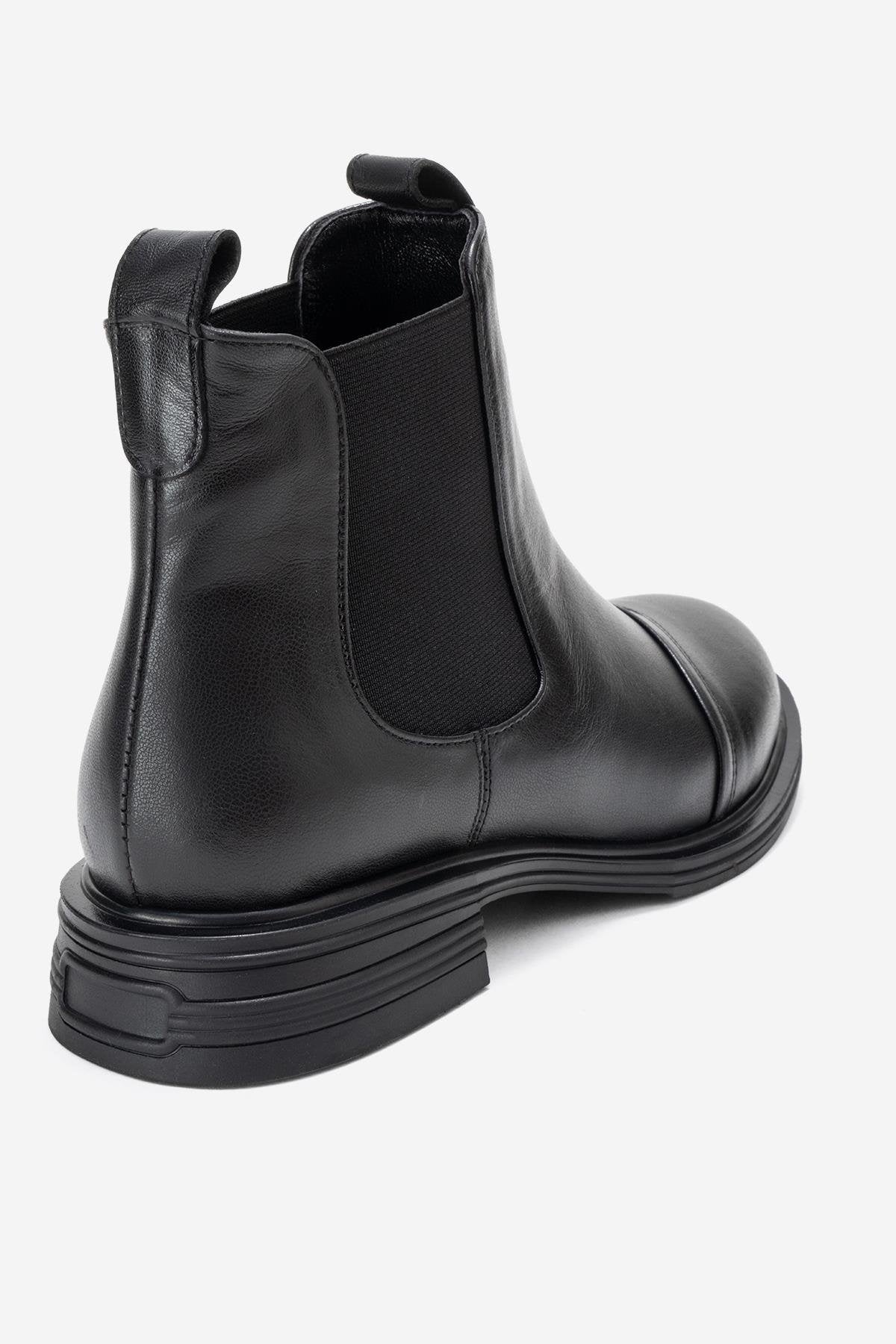 Sidney - Black Genuine Leather Buckled Elastic Chelsea Boot – back view showing leather, black, SimmiUnique