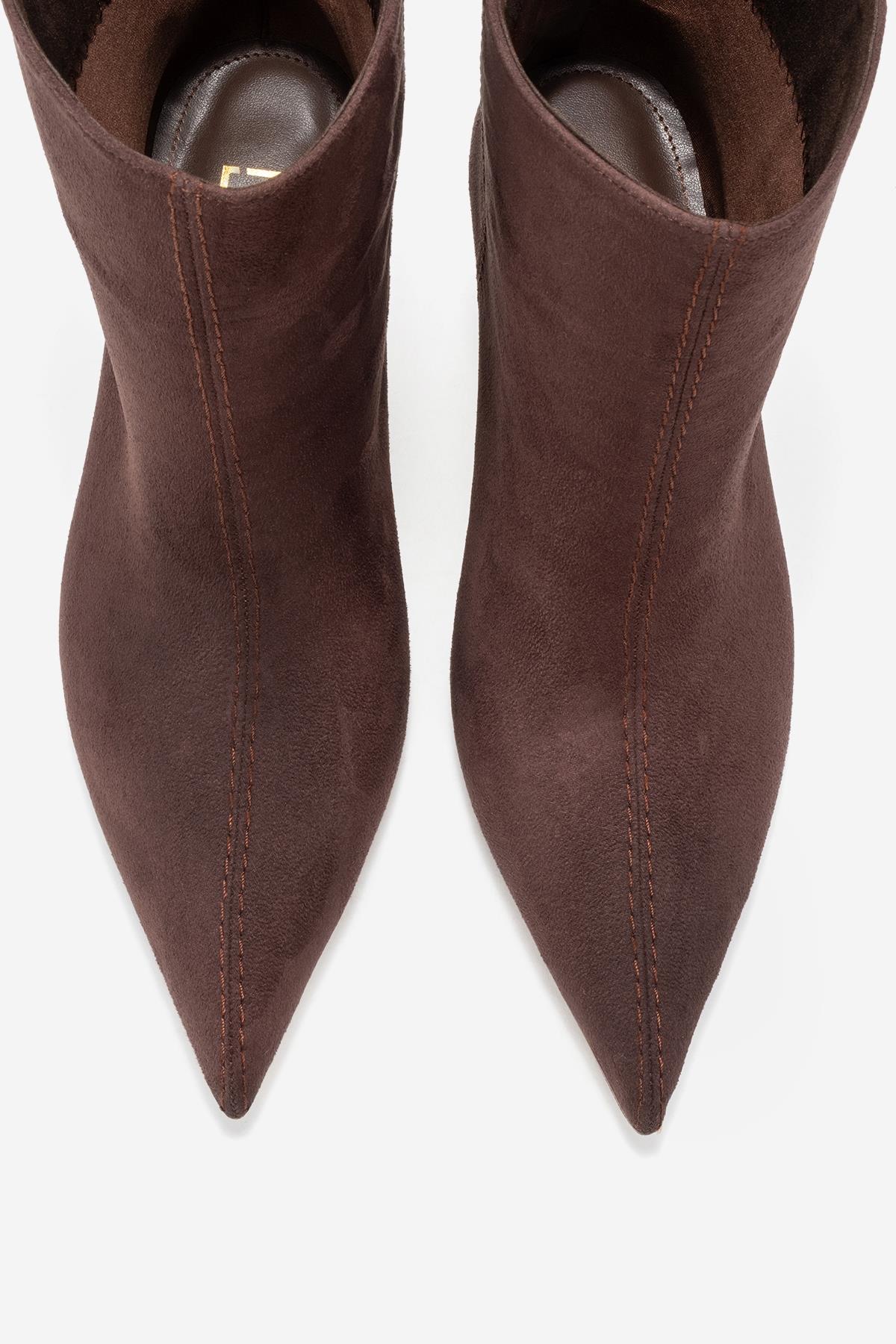 Brivelle - Brown Kitten Heel Pointed Toe Boot – side view showing suede, SimmiUnique