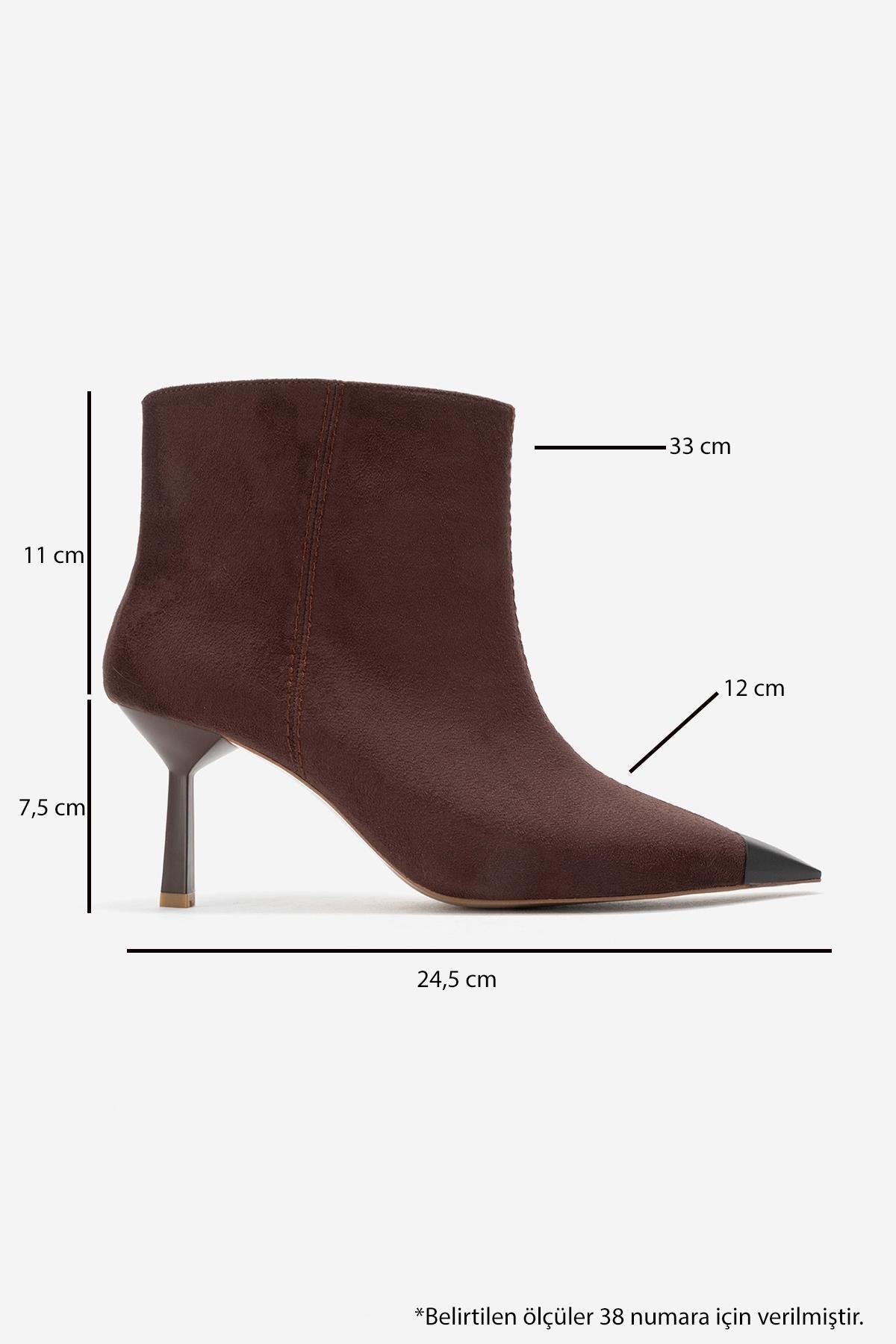 Rassel - Brown Suede Matte Toe Slim Heel Boot – top view showing suede, SimmiUnique