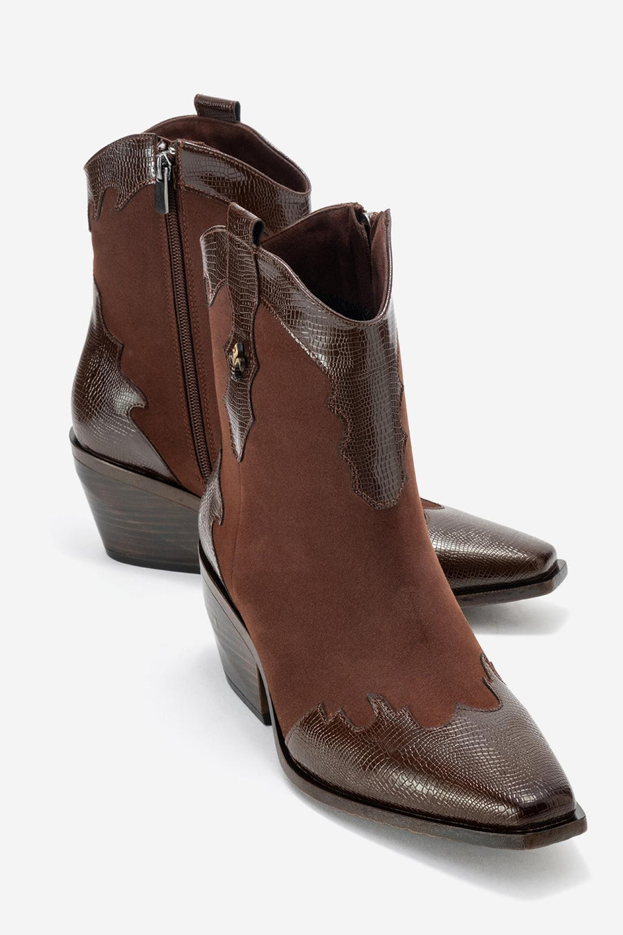 Loel - Brown Suede Patterned Chunky Western Boot