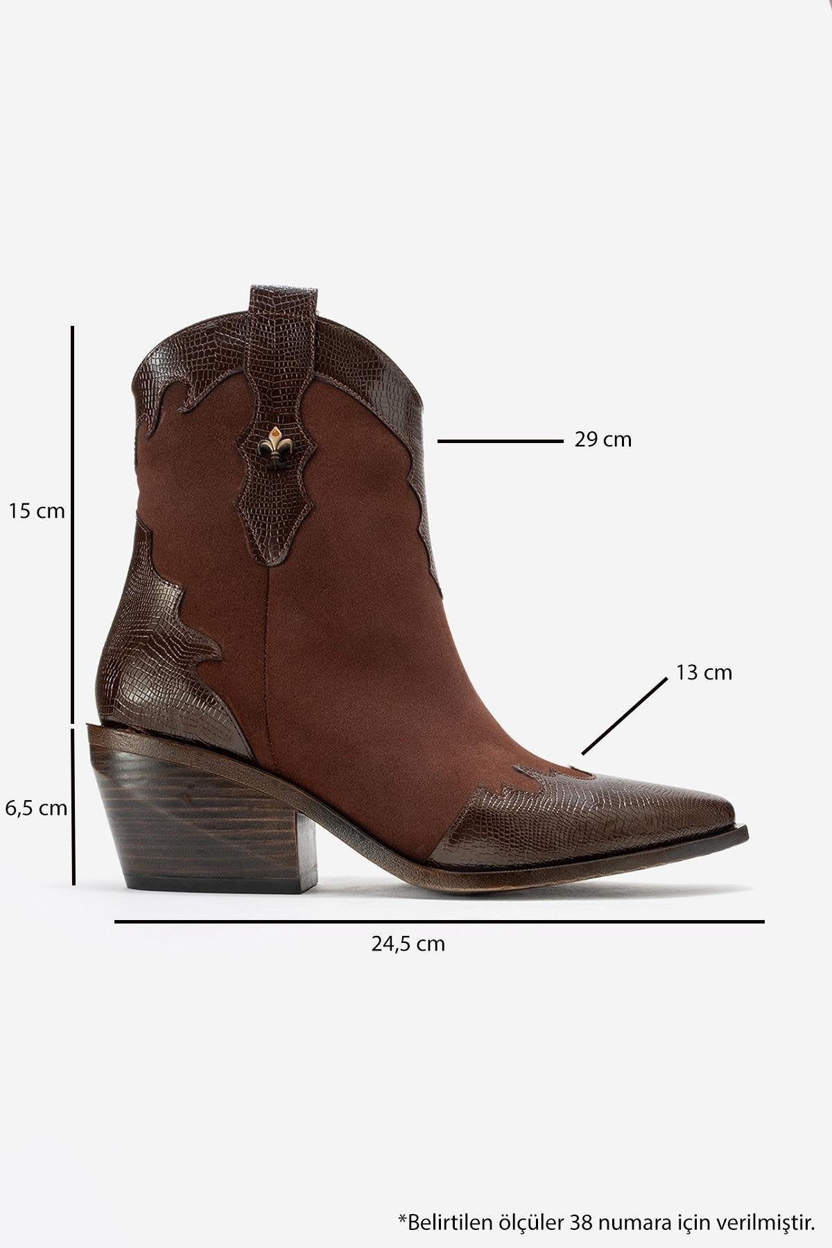 Loel - Brown Suede Patterned Chunky Western Boot – top view showing leather, suede, SimmiUnique