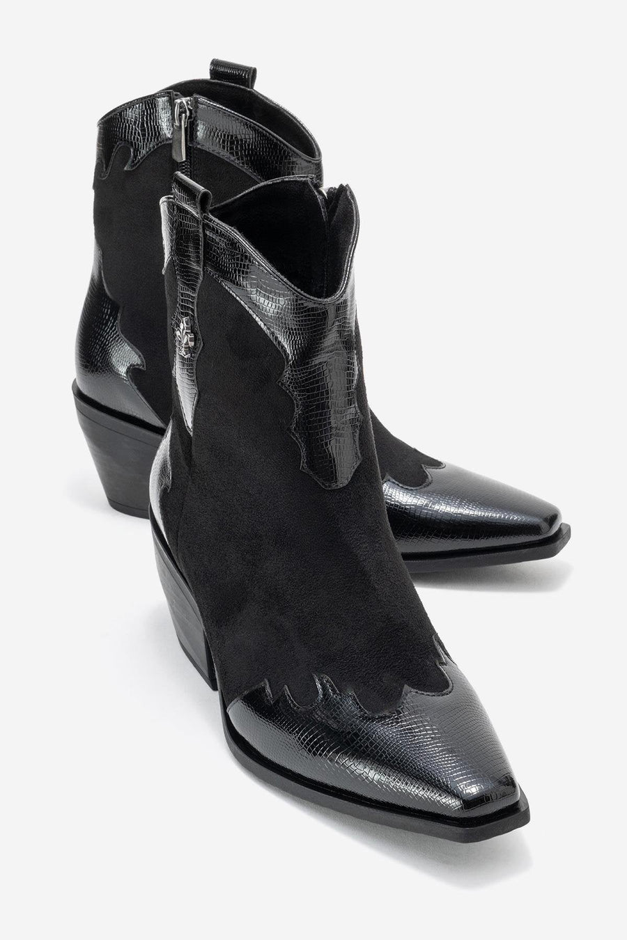 Loel - Black Suede Patterned Chunky Western Boot