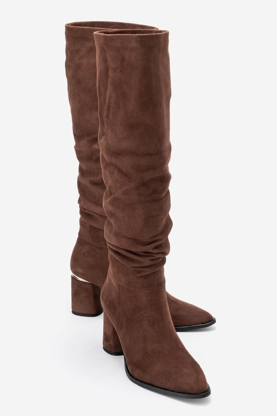 120 - Brown Suede Gusseted Block Heel Knee-High Boot