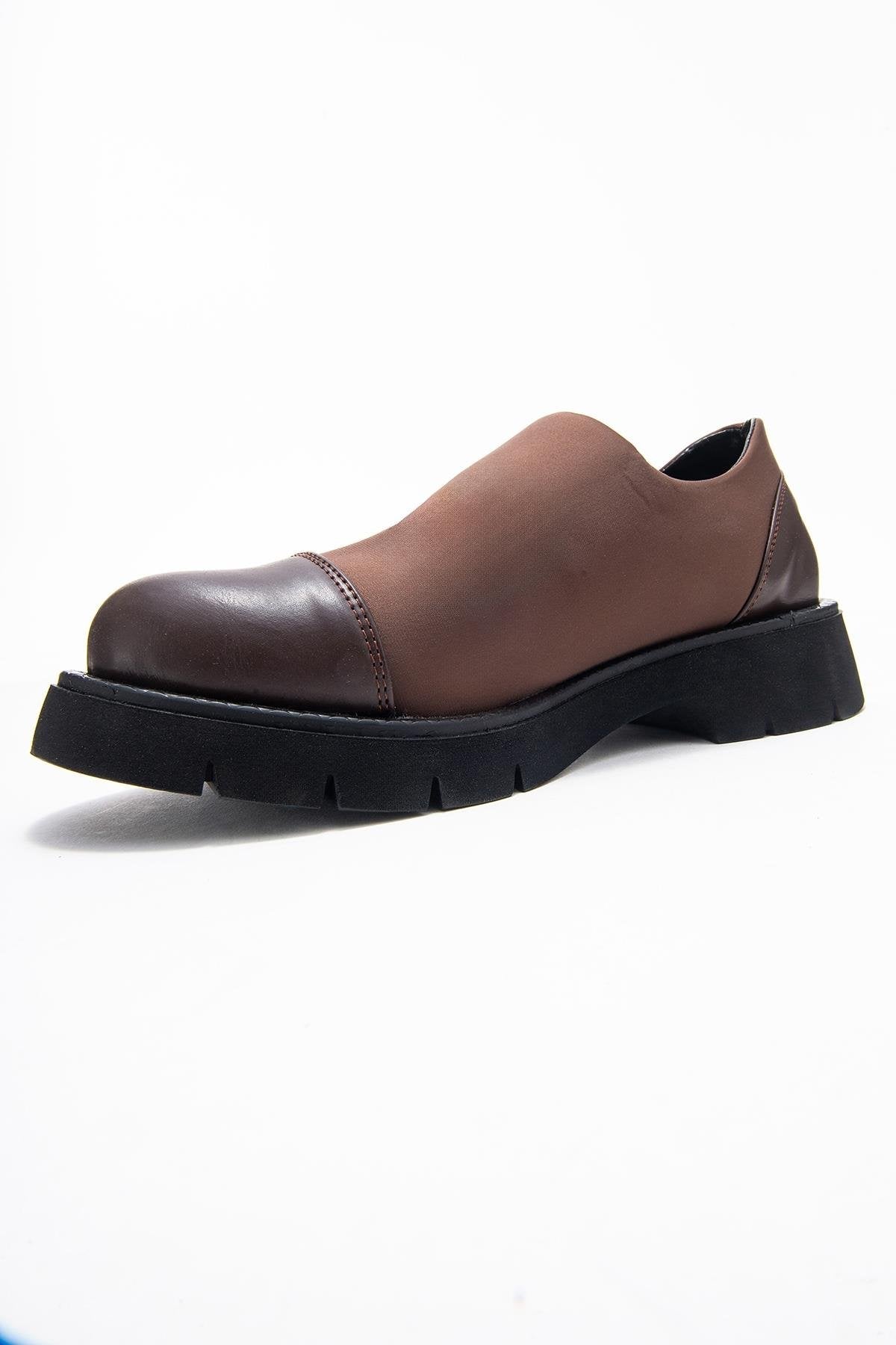 Panola - Brown Scuba Everyday Shoe – heel view showing leather, SimmiUnique