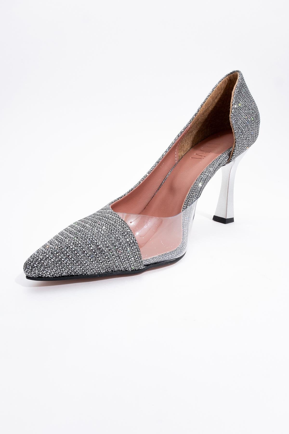 Ursula - Platinum Metallic Heeled Shoe – side view showing leather, metallic, SimmiUnique