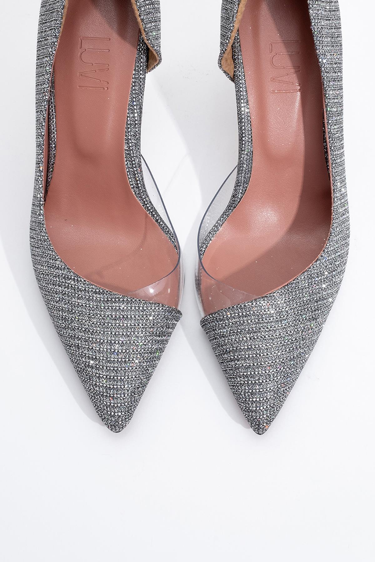 Ursula - Platinum Metallic Heeled Shoe – back view showing leather, metallic, SimmiUnique