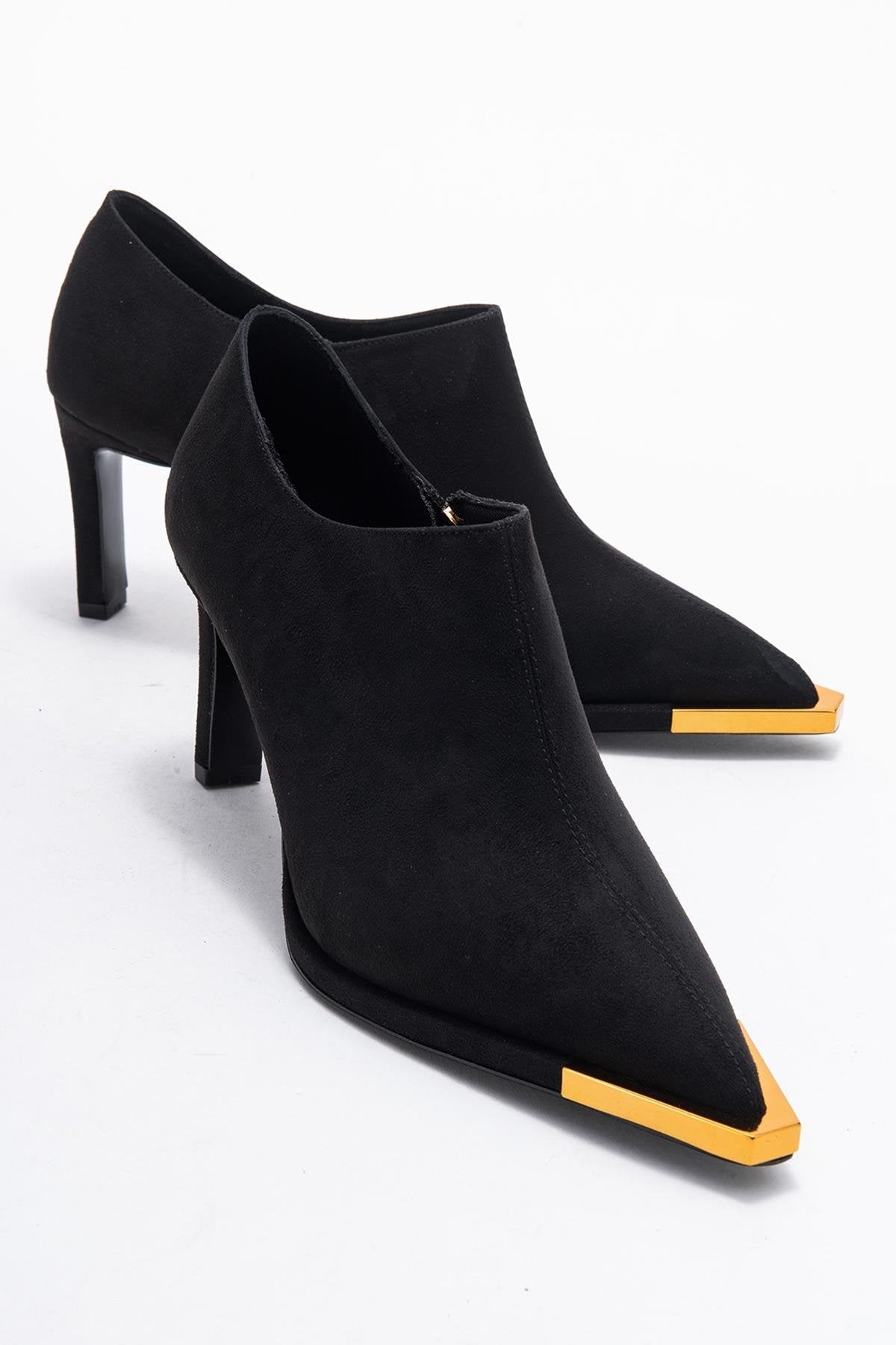 Sona - Black Ankle-Heel Shoe – front three-quarter view showing suede, black, SimmiUnique