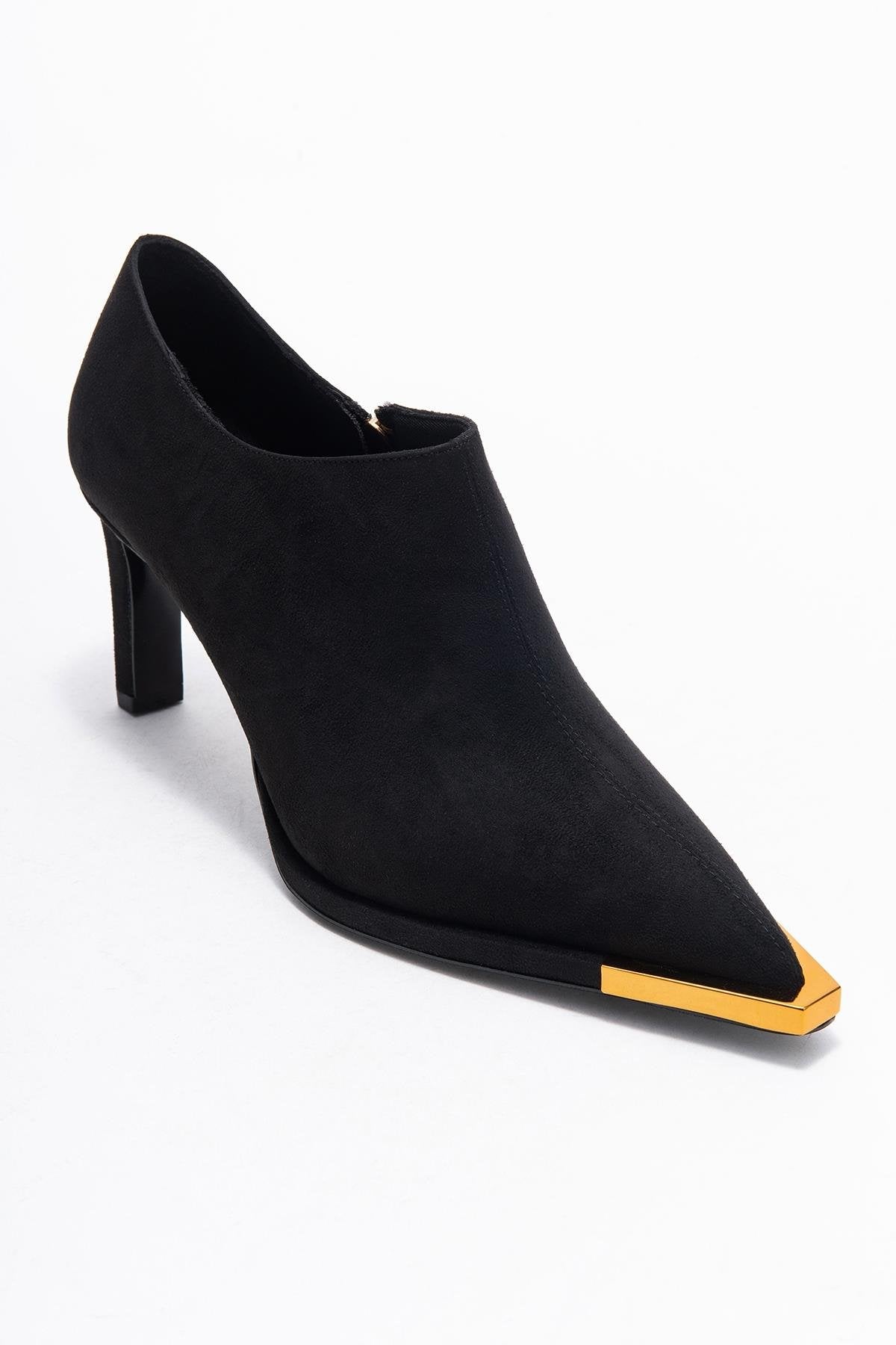 Sona - Black Ankle-Heel Shoe – detail view showing suede, black, SimmiUnique