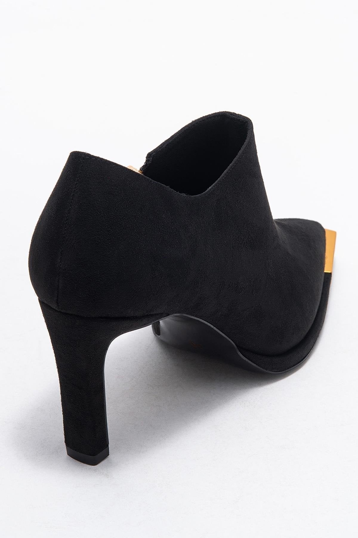 Sona - Black Ankle-Heel Shoe – back view showing suede, black, SimmiUnique