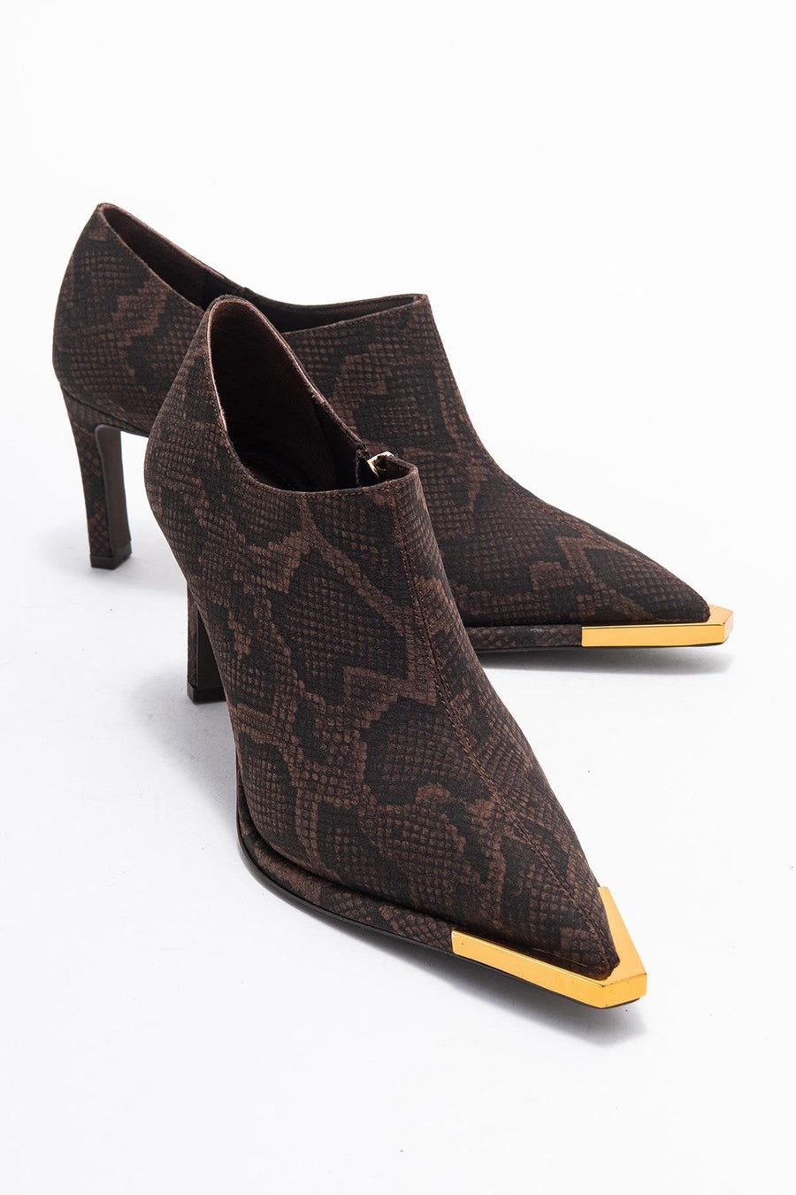 Sona - Brown Patterned Ankle-Heel Shoe